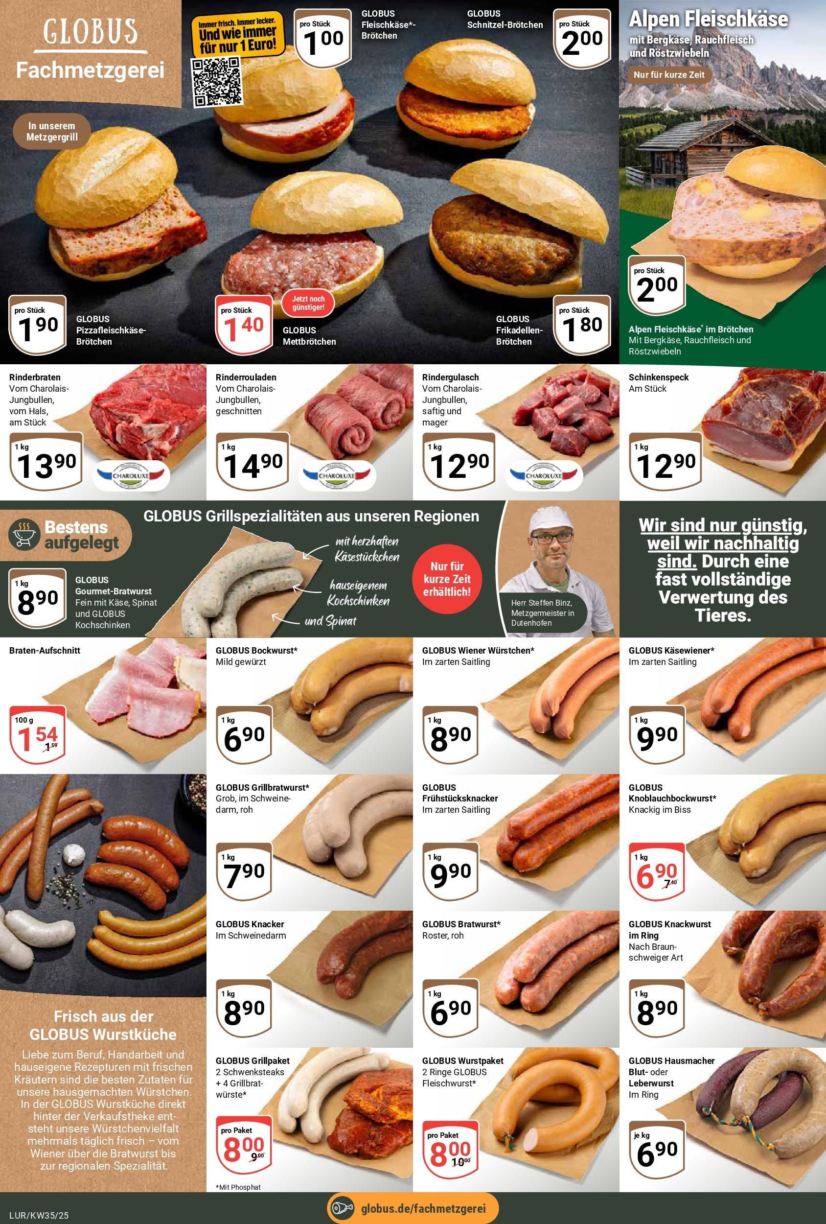 Globus prospekt Hamburg (ab 25.08.2025) » Angebote ab Montag | Seite: 10 | Produkte: Rinderrouladen, Rinderbraten, Rindergulasch, Bratwurst Globus prospekt Hamburg (ab 25.08.2025) » Angebote online | Seite: 10 | Produkte: Rinderrouladen, Rinderbraten, Rindergulasch, Bratwurst