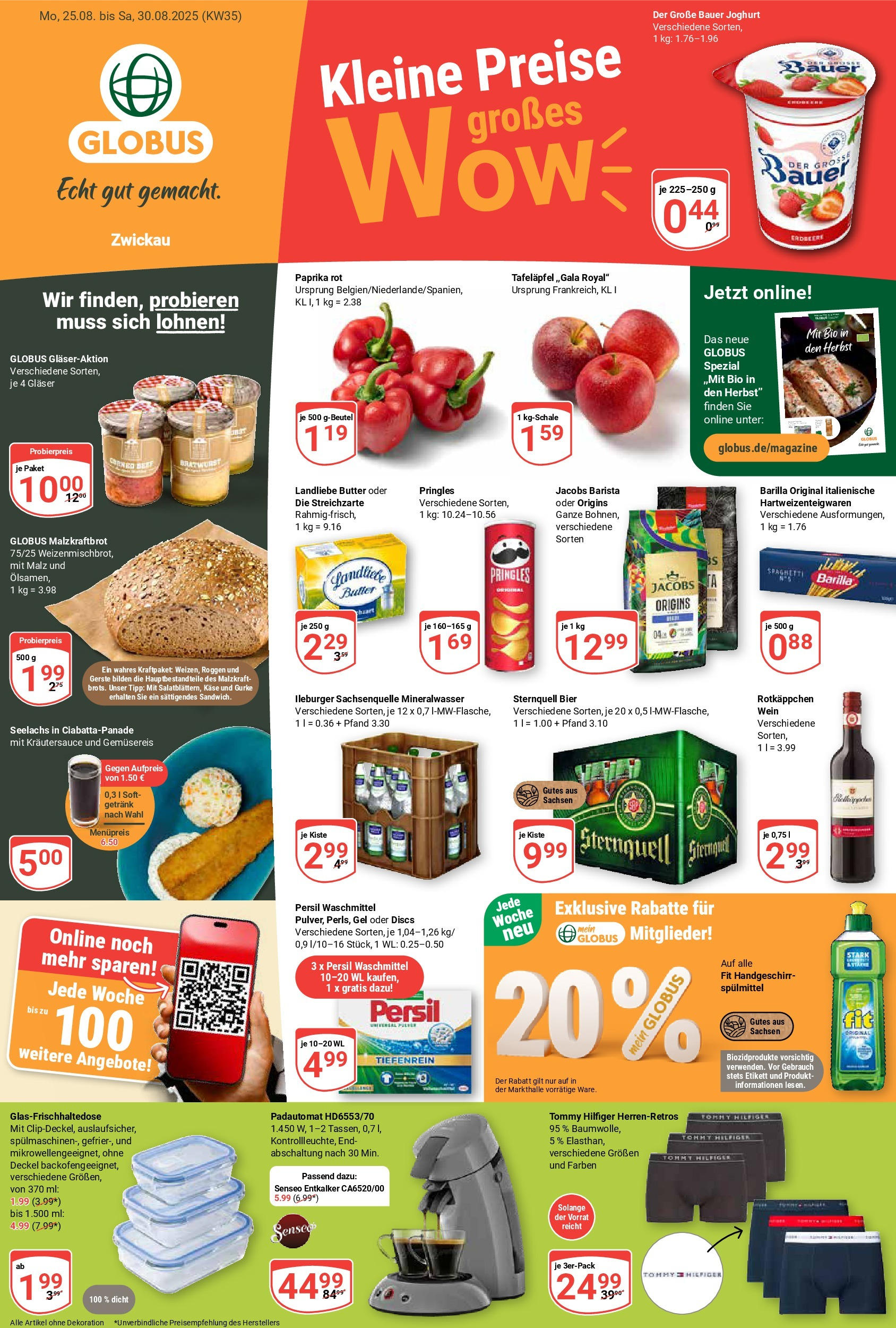 Globus prospekt Zwickau (ab 24.08.2025) » Angebote ab Montag | Seite: 1 | Produkte: Senseo, Butter, Bier, Pringles Globus prospekt Zwickau (ab 24.08.2025) » Angebote online | Seite: 1 | Produkte: Senseo, Butter, Bier, Pringles