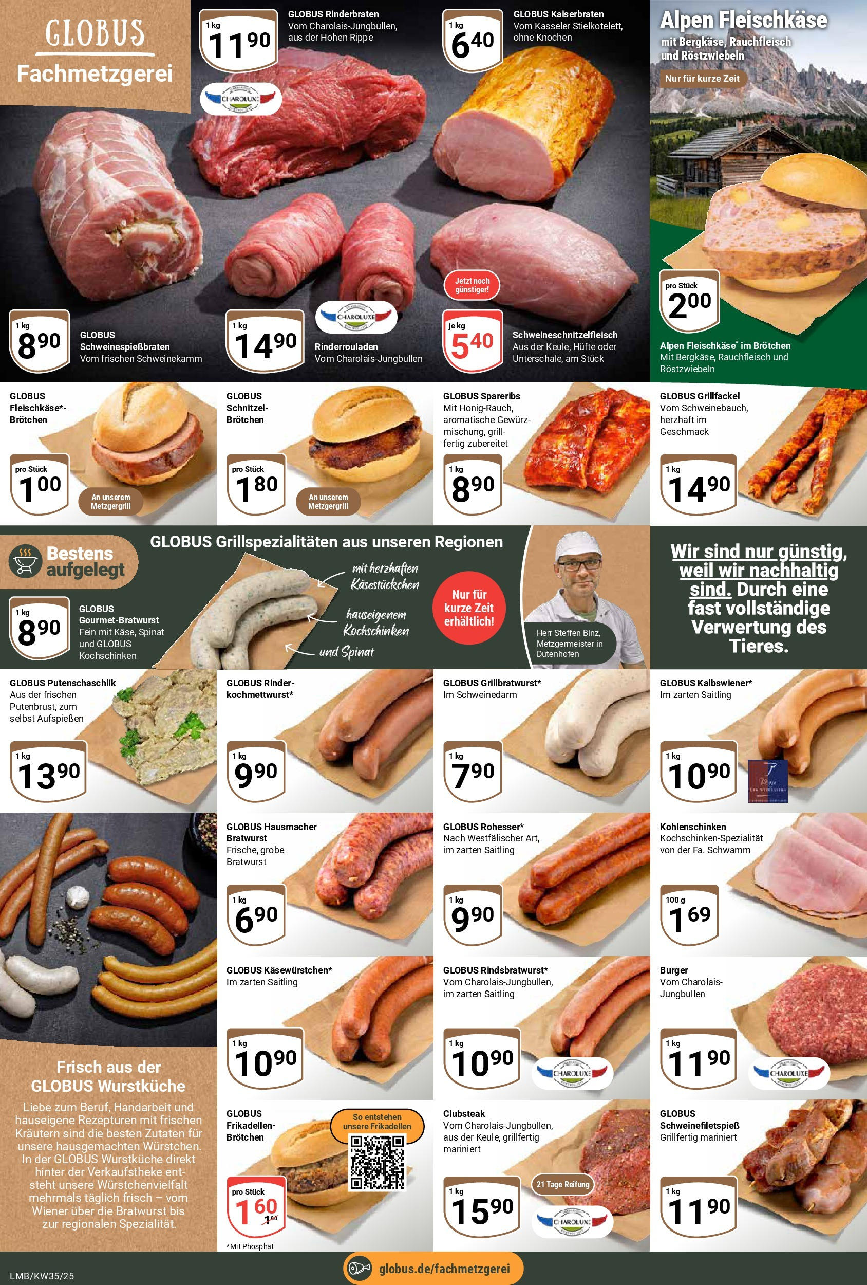 Globus prospekt Limburg (ab 24.08.2025) » Angebote ab Montag | Seite: 8 | Produkte: Rinderrouladen, Rinderbraten, Bratwurst, Schnitzel Globus prospekt Limburg (ab 24.08.2025) » Angebote online | Seite: 8 | Produkte: Rinderrouladen, Rinderbraten, Bratwurst, Schnitzel