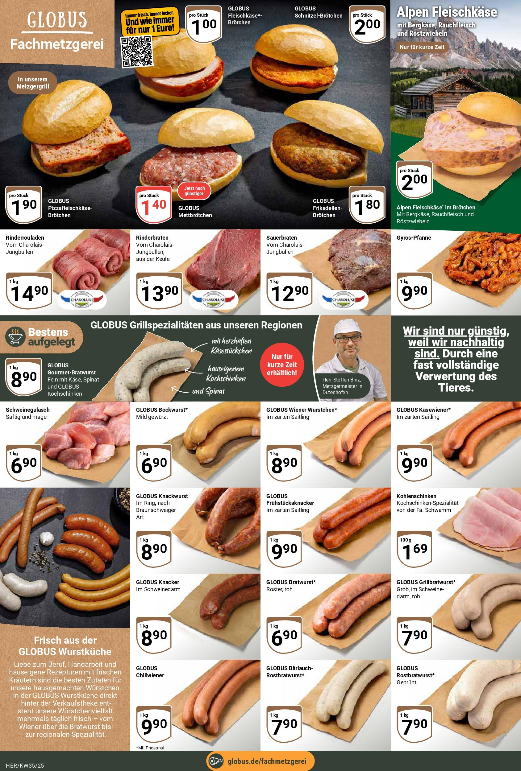 Globus prospekt Hermsdorf (ab 24.08.2025) » Angebote ab Montag | Seite: 6 | Produkte: Rinderrouladen, Schweinegulasch, Rinderbraten, Bratwurst Globus prospekt Hermsdorf (ab 24.08.2025) » Angebote online | Seite: 6 | Produkte: Rinderrouladen, Schweinegulasch, Rinderbraten, Bratwurst