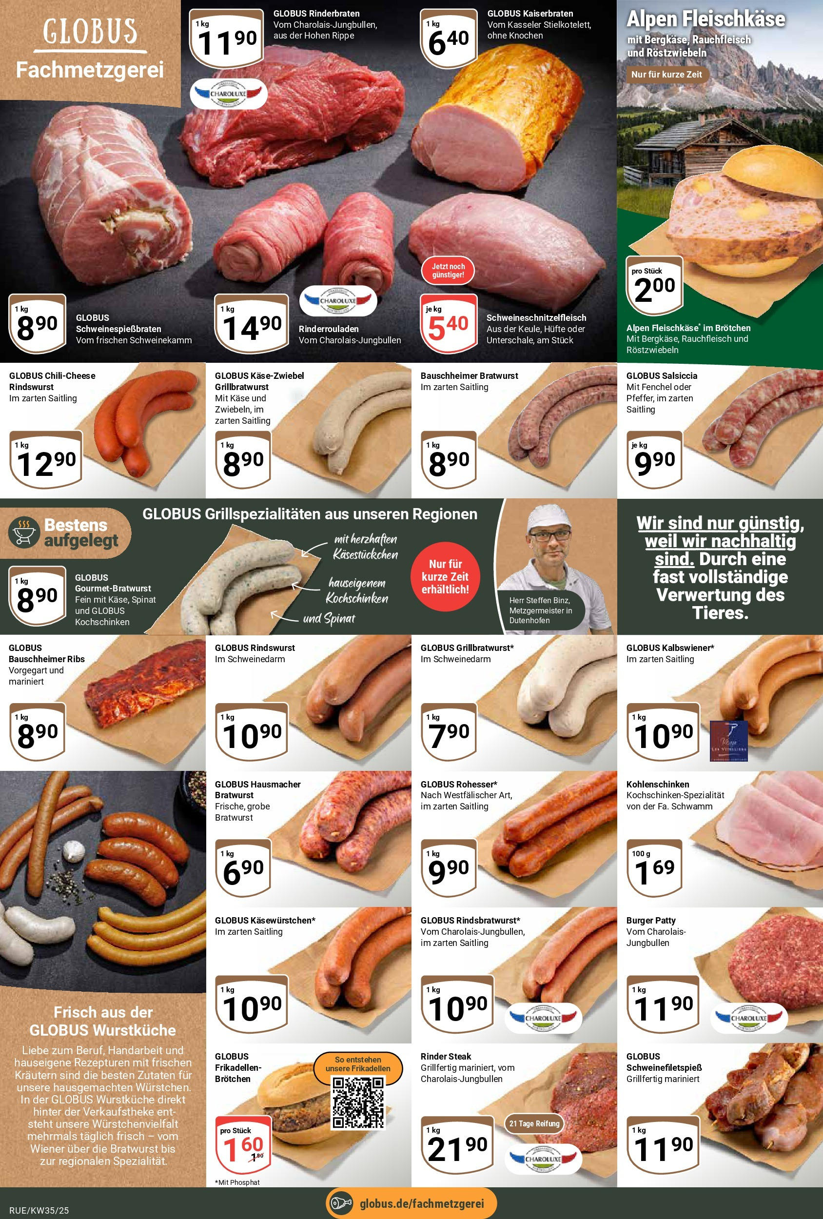 Globus prospekt Rüsselsheim (ab 24.08.2025) » Angebote ab Montag | Seite: 8 | Produkte: Rinderbraten, Käse, Bratwurst, Steak Globus prospekt Rüsselsheim (ab 24.08.2025) » Angebote online | Seite: 8 | Produkte: Rinderbraten, Käse, Bratwurst, Steak