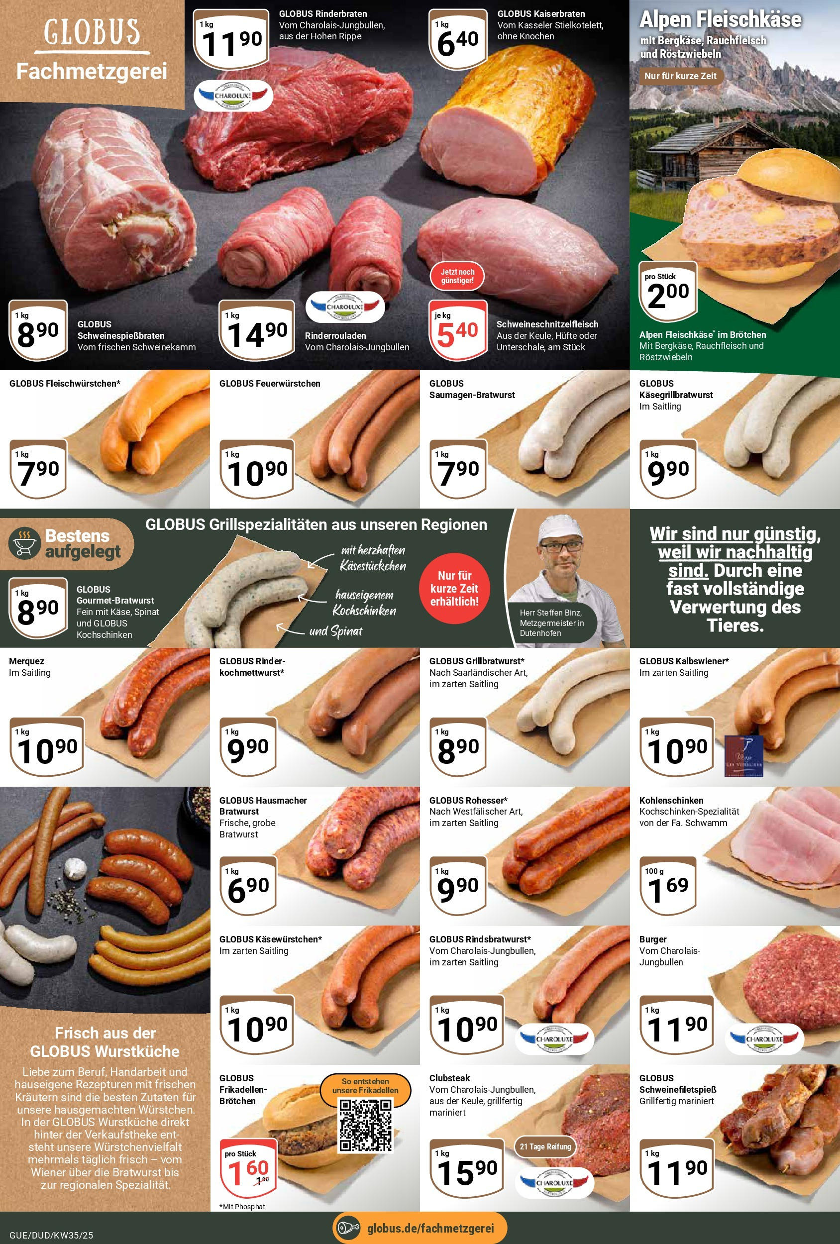 Globus prospekt Saarbrücken-Güdingen (ab 24.08.2025) » Angebote ab Montag | Seite: 12 | Produkte: Rinderrouladen, Rinderbraten, Bratwurst, Burger Globus prospekt Saarbrücken-Güdingen (ab 24.08.2025) » Angebote online | Seite: 12 | Produkte: Rinderrouladen, Rinderbraten, Bratwurst, Burger