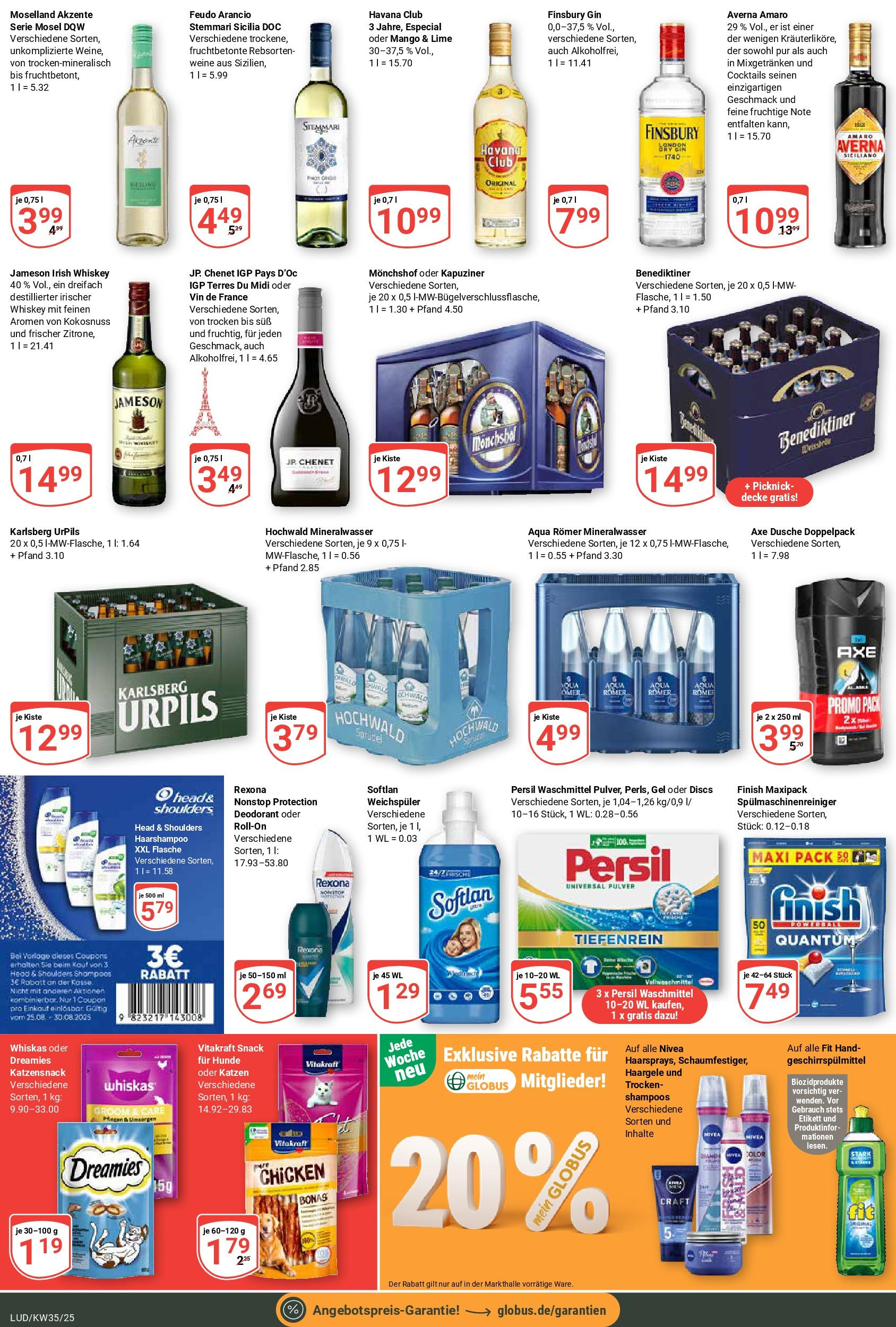 Globus prospekt Ludwigshafen-Oggersheim (ab 24.08.2025) » Angebote ab Montag | Seite: 6 | Produkte: Head & shoulders, Mineralwasser, Whiskey, Ente Globus prospekt Ludwigshafen-Oggersheim (ab 24.08.2025) » Angebote online | Seite: 6 | Produkte: Head & shoulders, Mineralwasser, Whiskey, Ente