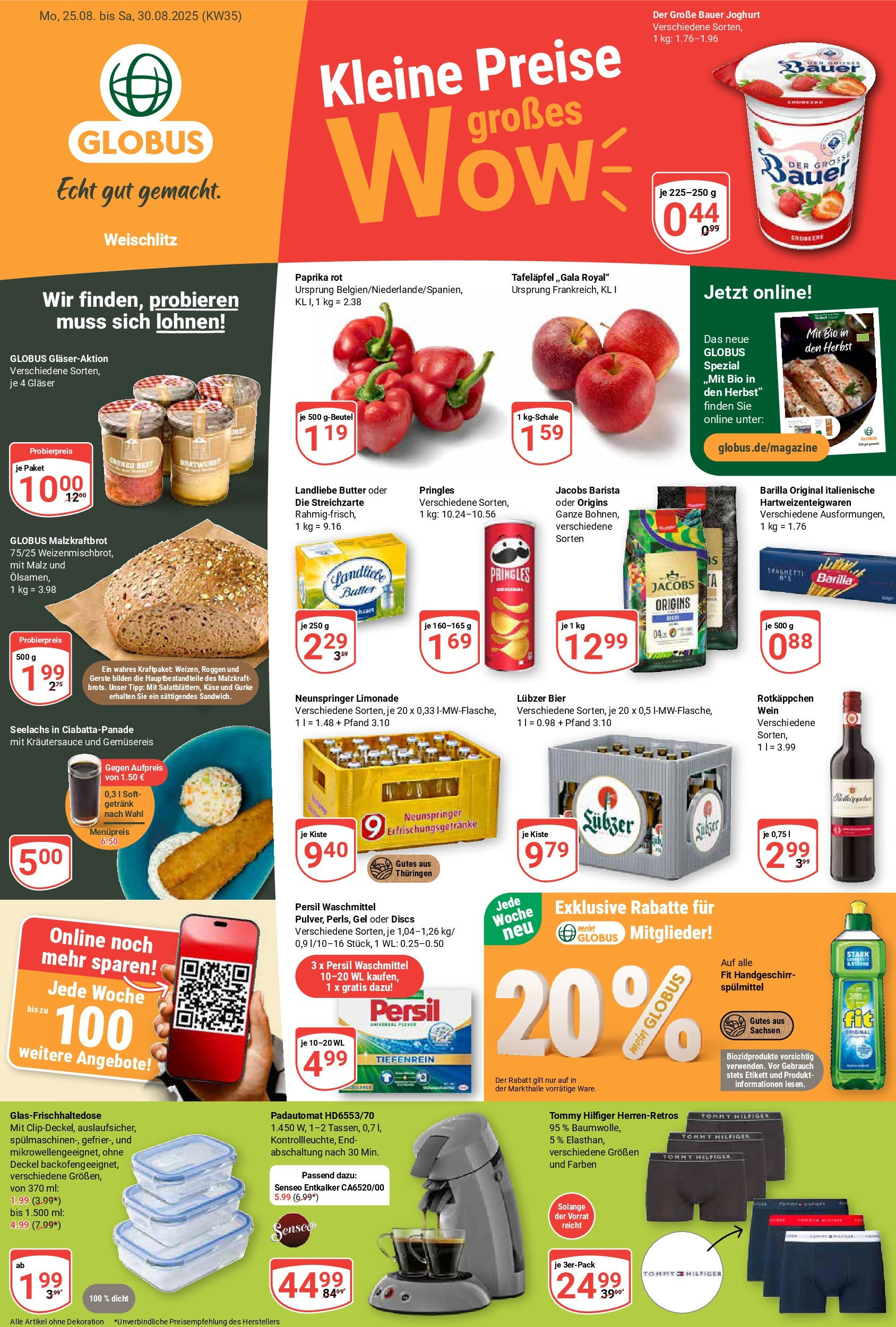 Globus prospekt Weischlitz (ab 24.08.2025) » Angebote ab Montag | Seite: 3 | Produkte: Bier, Paprika rot, Landliebe butter, Rotkäppchen Globus prospekt Weischlitz (ab 24.08.2025) » Angebote online | Seite: 3 | Produkte: Bier, Paprika rot, Landliebe butter, Rotkäppchen
