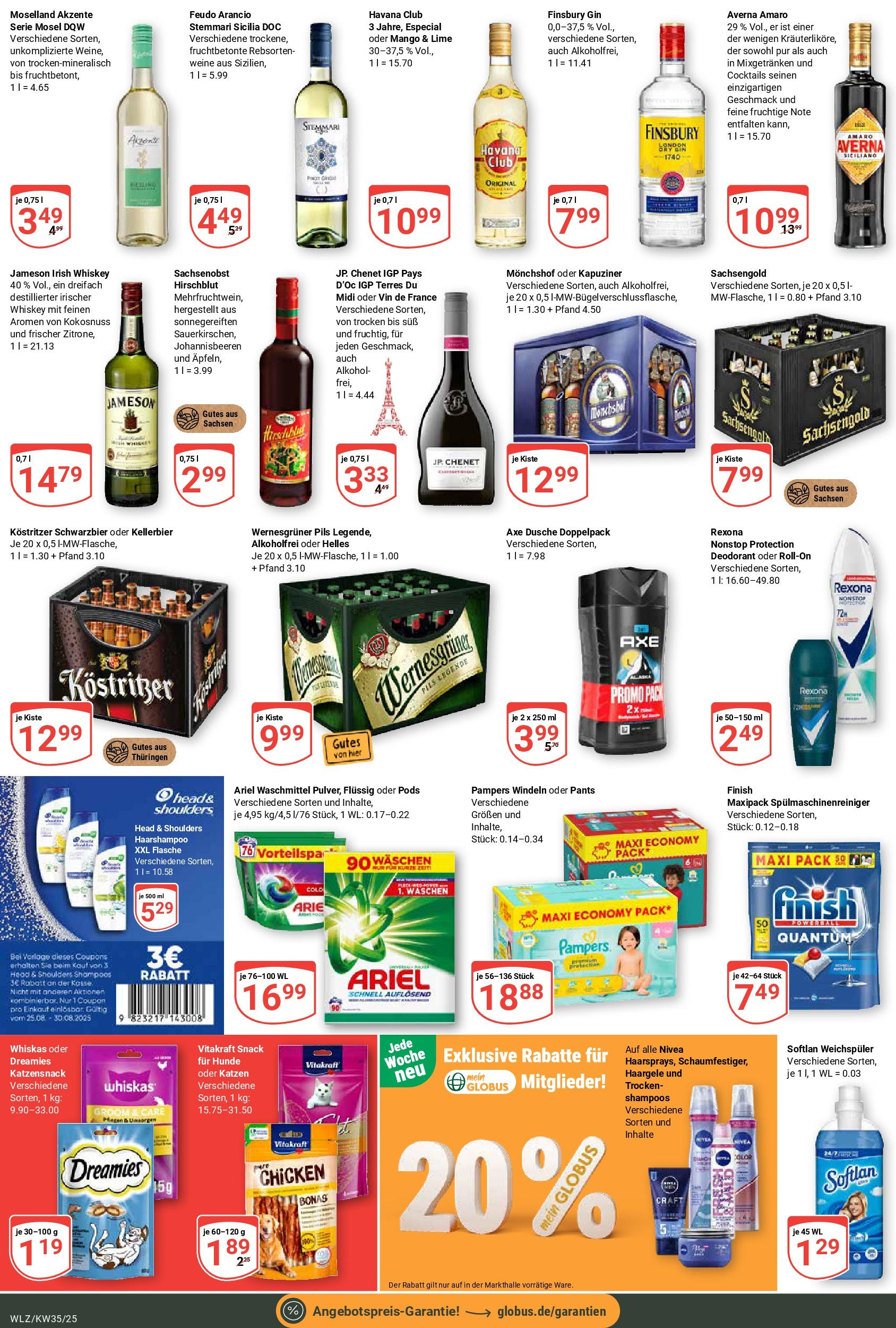 Globus prospekt Weischlitz (ab 24.08.2025) » Angebote ab Montag | Seite: 5 | Produkte: Kostritzer, Pampers, Waschmittel, Whiskey Globus prospekt Weischlitz (ab 24.08.2025) » Angebote online | Seite: 5 | Produkte: Kostritzer, Pampers, Waschmittel, Whiskey