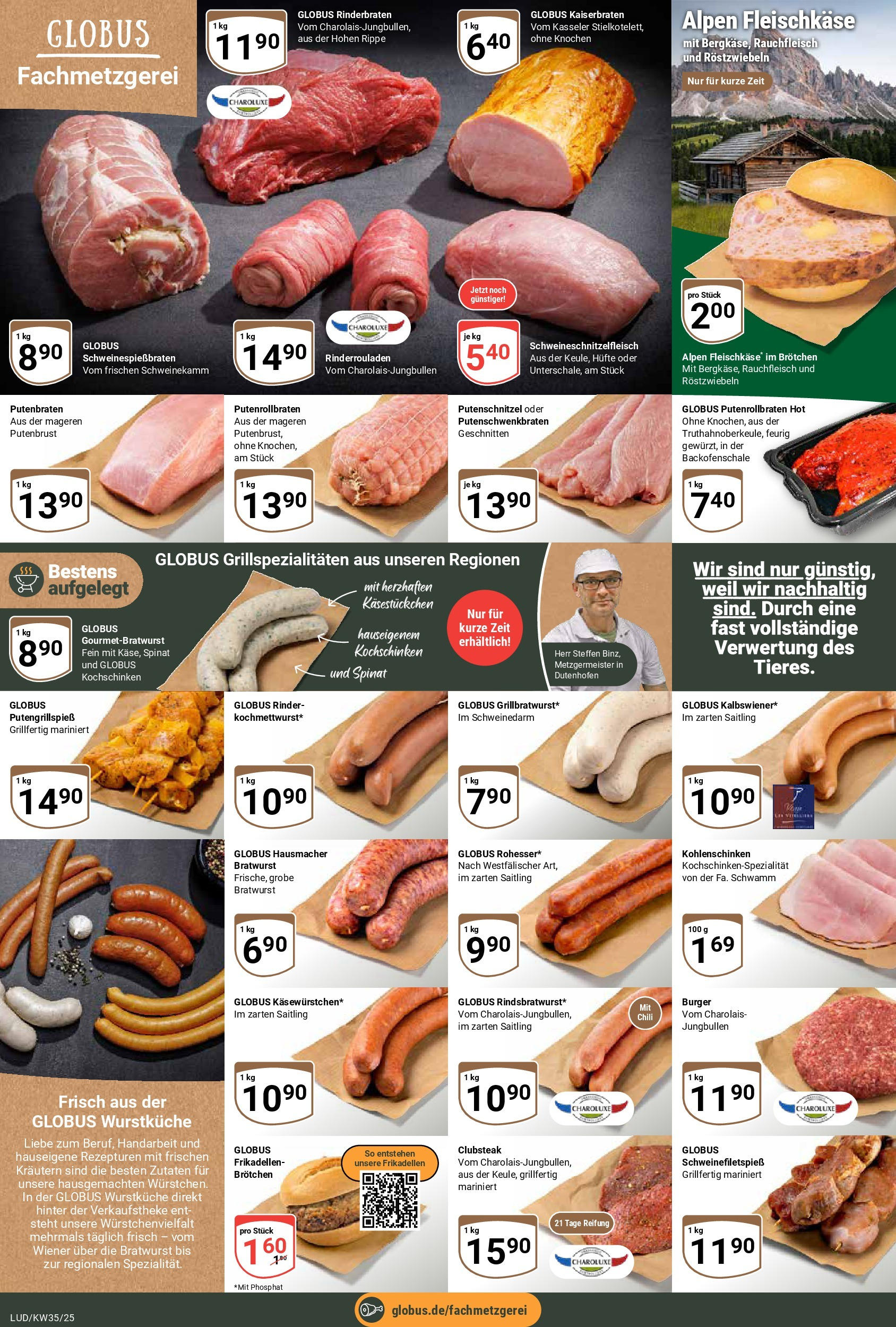 Globus prospekt Ludwigshafen-Oggersheim (ab 24.08.2025) » Angebote ab Montag | Seite: 10 | Produkte: Rinderrouladen, Rinderbraten, Bratwurst, Burger Globus prospekt Ludwigshafen-Oggersheim (ab 24.08.2025) » Angebote online | Seite: 10 | Produkte: Rinderrouladen, Rinderbraten, Bratwurst, Burger