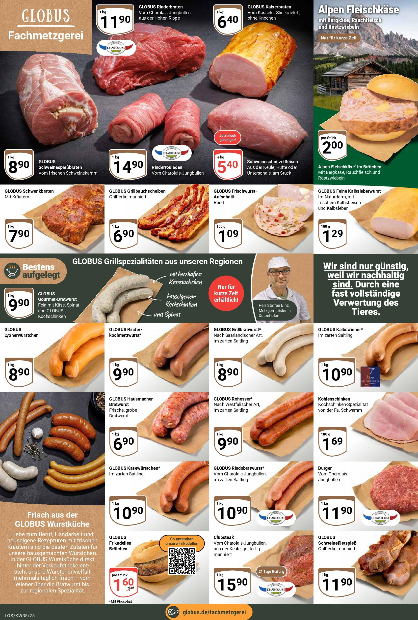 Globus prospekt Losheim Am See (ab 24.08.2025) » Angebote ab Montag | Seite: 11 | Produkte: Rinderrouladen, Rinderbraten, Bratwurst, Burger Globus prospekt Losheim Am See (ab 24.08.2025) » Angebote online | Seite: 11 | Produkte: Rinderrouladen, Rinderbraten, Bratwurst, Burger