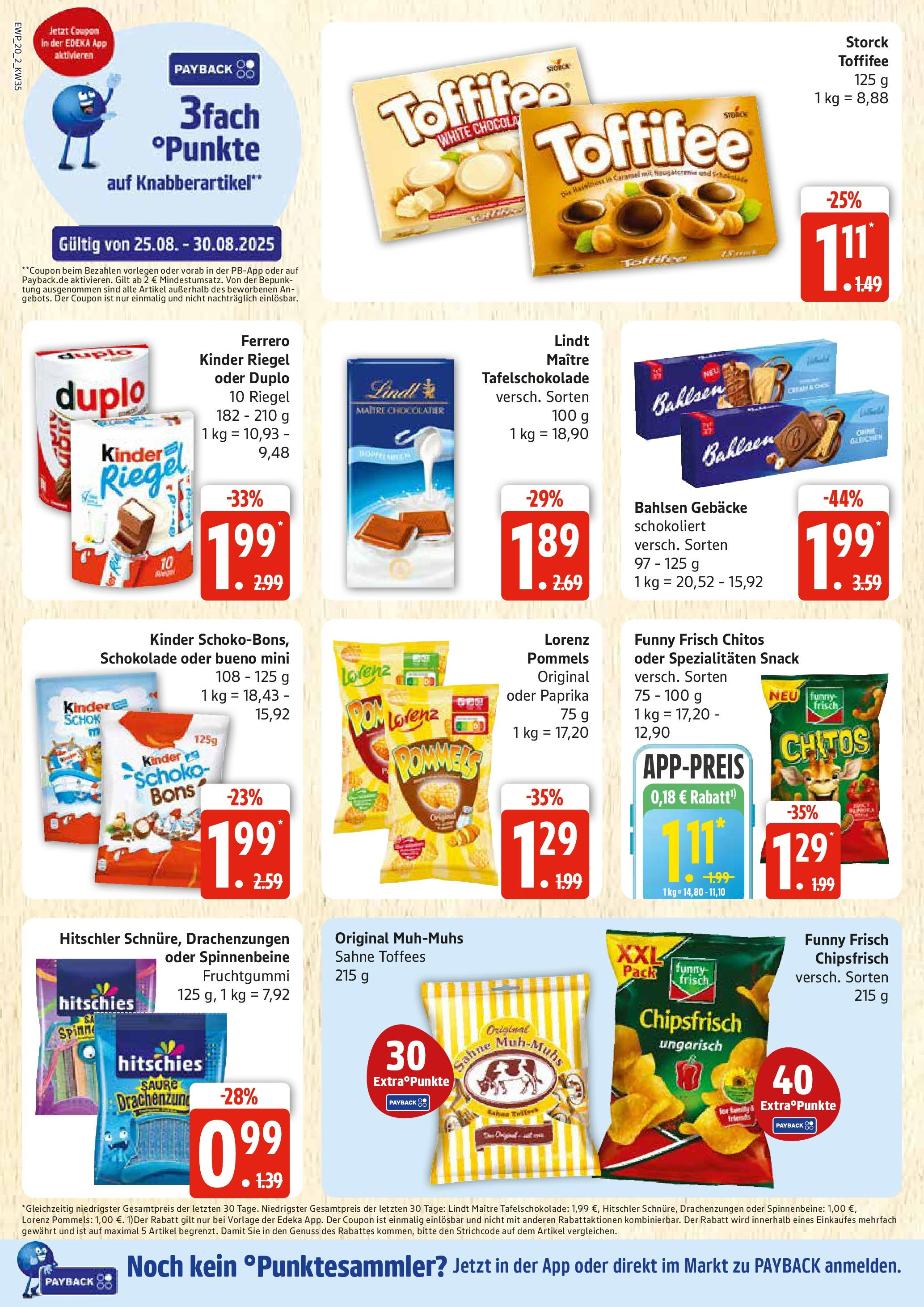 Edeka prospekt Rostock	 (ab 24.08.2025) » Angebote Online | Seite: 20 | Produkte: Schokolade, Funny frisch, Kinder riegel, Lindt