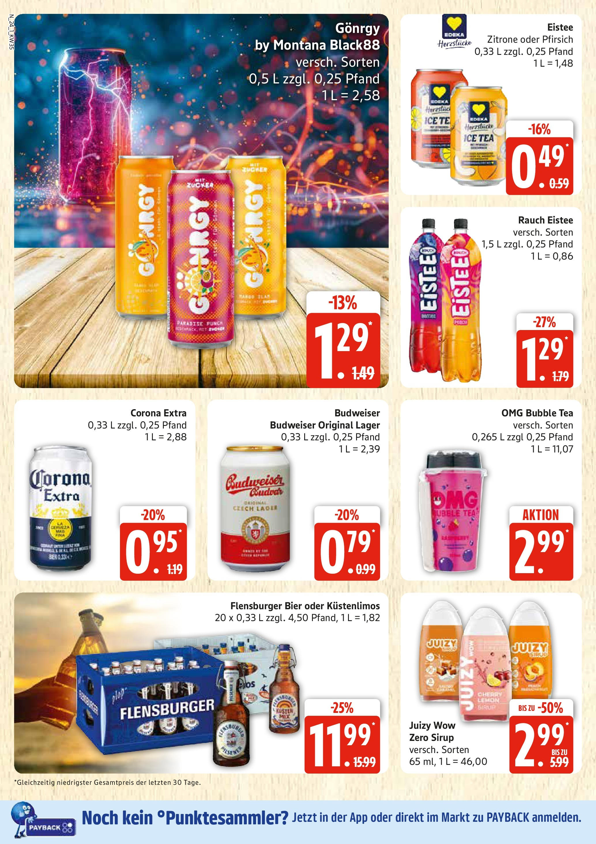 Edeka prospekt Rostock	 (ab 24.08.2025) » Angebote Online | Seite: 24 | Produkte: Flensburger, Zucker, Pfirsich, Budweiser