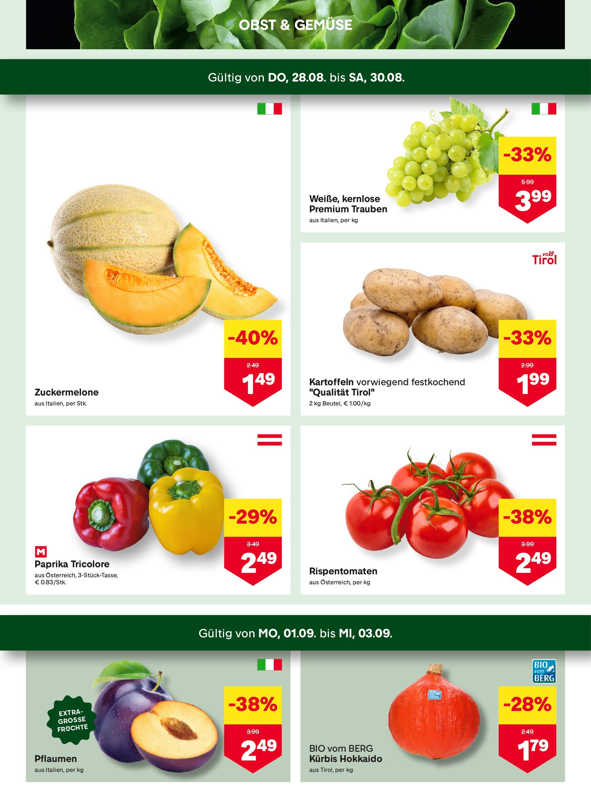 MPREIS Saalbach von 28.08.2025 - Aktuelle Angebote | Seite: 2 | Produkte: Kartoffeln, Gemüse, Obst, Kürbis