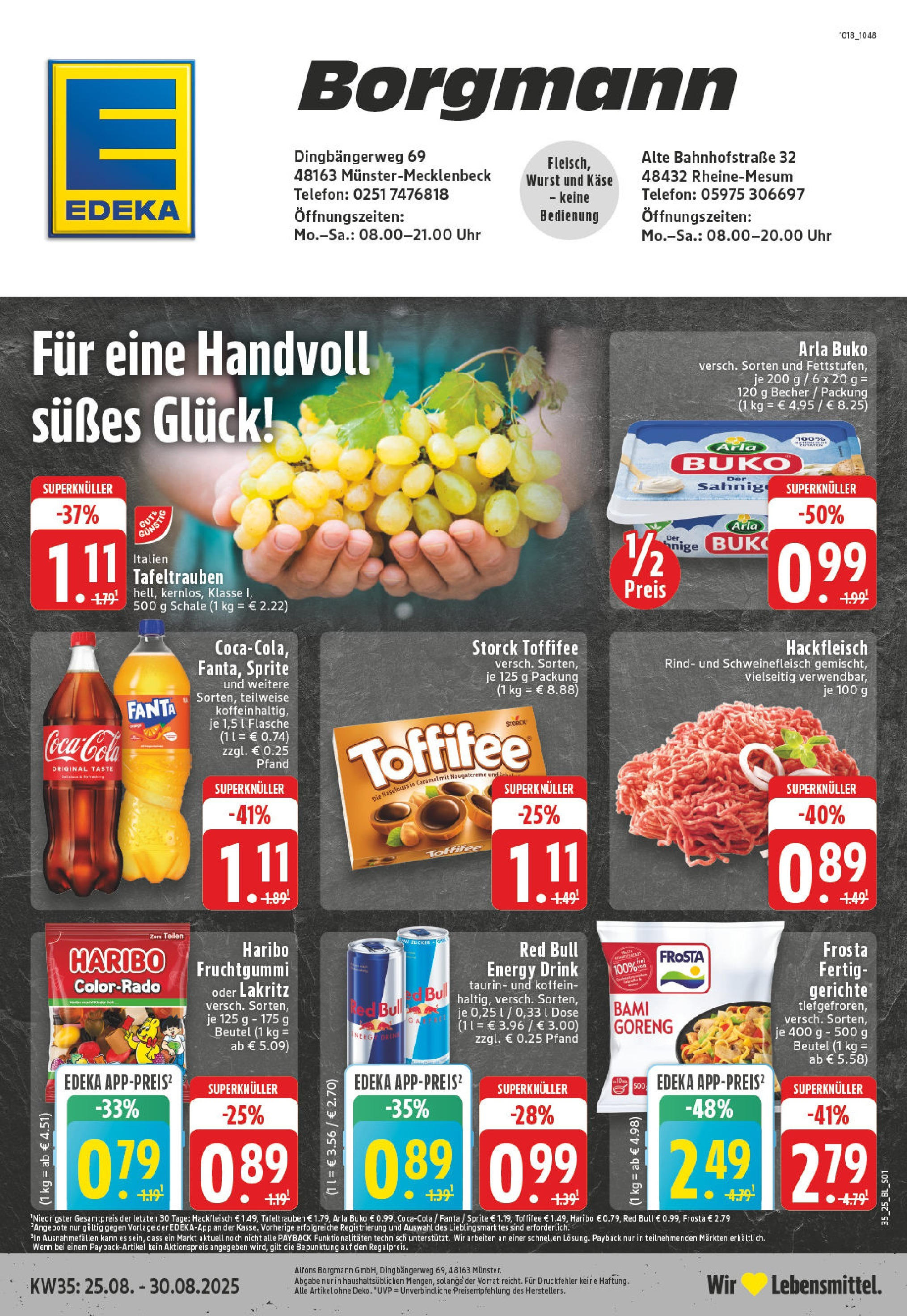 Edeka prospekt Münster (ab 24.08.2025) » Angebote Online | Seite: 1 | Produkte: Red bull, Käse, Schweinefleisch, Hackfleisch Edeka prospekt Münster (ab 24.08.2025) » Angebote Online | Seite: 1 | Produkte: Red bull, Käse, Schweinefleisch, Hackfleisch
