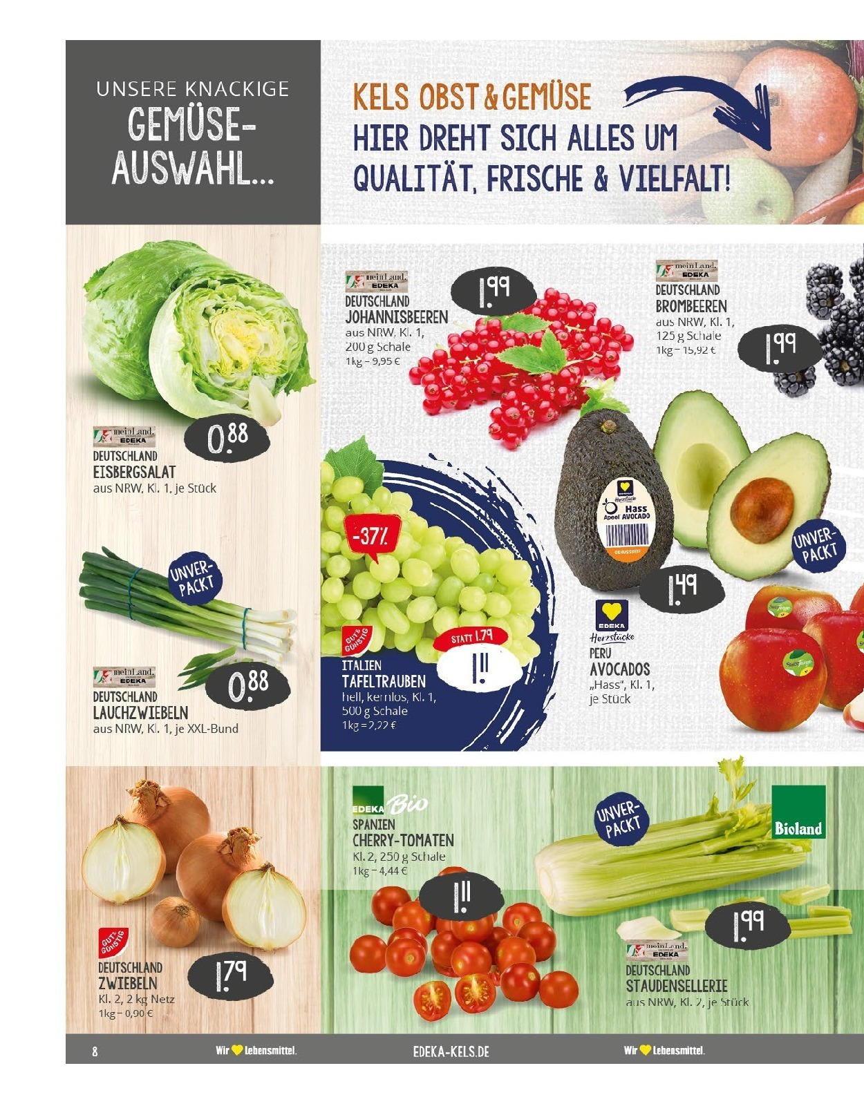 Edeka prospekt Ratingen-Hösel (ab 24.08.2025) » Angebote Online | Seite: 8 | Produkte: Eisbergsalat, Zwiebeln, Gemüse, Obst Edeka prospekt Ratingen-Hösel (ab 24.08.2025) » Angebote Online | Seite: 8 | Produkte: Eisbergsalat, Zwiebeln, Gemüse, Obst