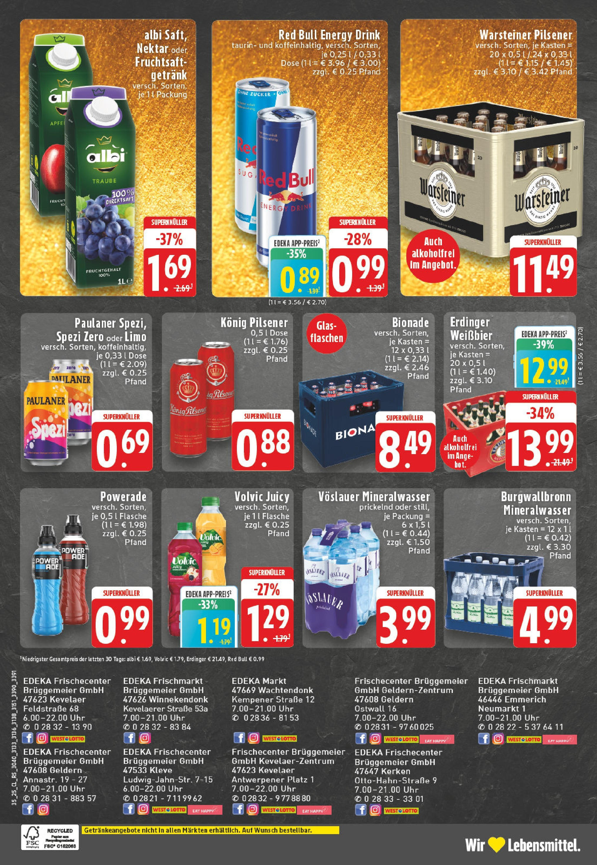 Edeka prospekt Kerken-Nieukerk (ab 24.08.2025) » Angebote Online | Seite: 24 | Produkte: Weißbier, Bionade, Warsteiner, Powerade Edeka prospekt Kerken-Nieukerk (ab 24.08.2025) » Angebote Online | Seite: 24 | Produkte: Weißbier, Bionade, Warsteiner, Powerade