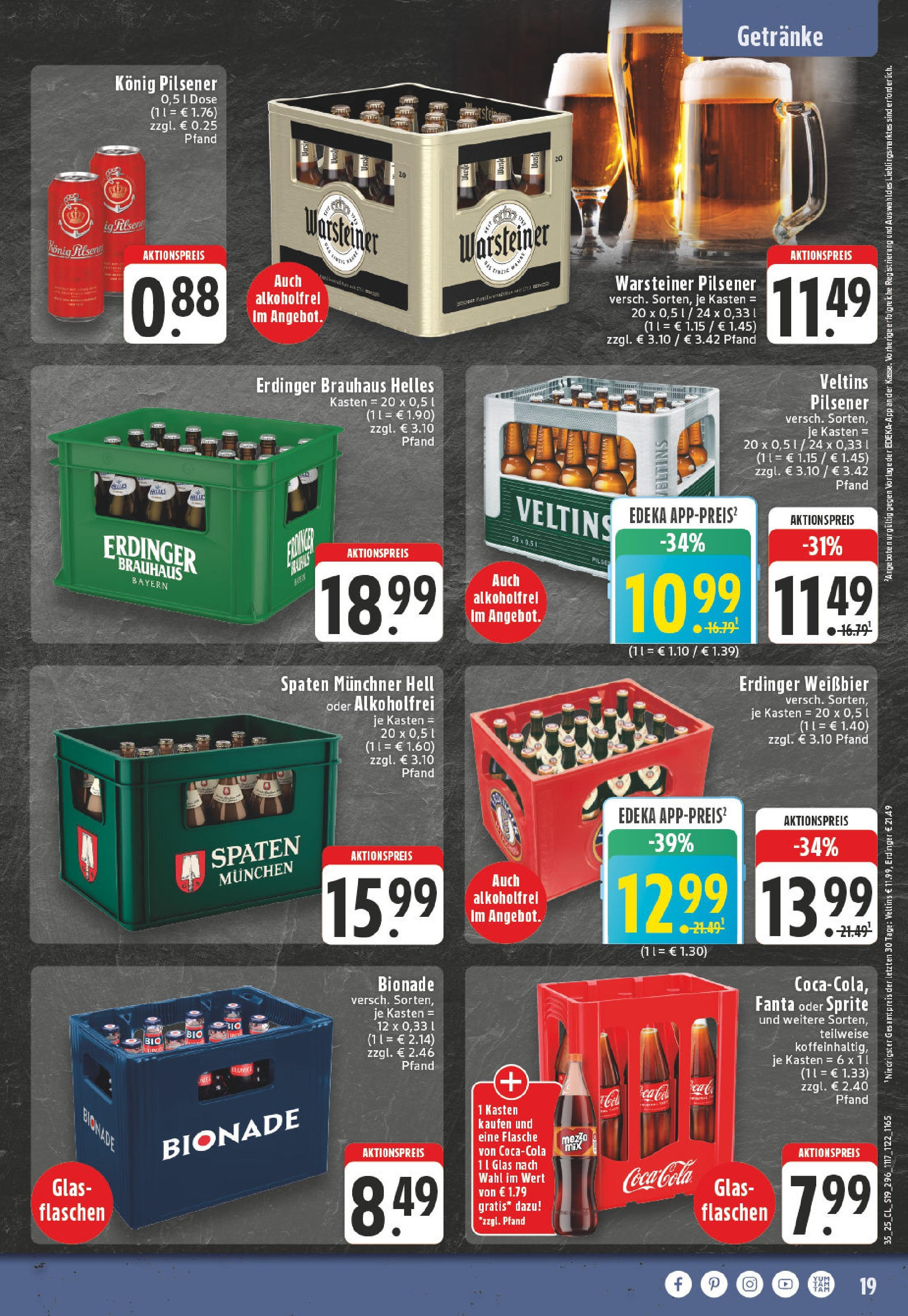 Edeka prospekt Ochtrup (ab 24.08.2025) » Angebote Online | Seite: 19 | Produkte: Konig pilsener, Sprite, Erdinger, Veltins Edeka prospekt Ochtrup (ab 24.08.2025) » Angebote Online | Seite: 19 | Produkte: Konig pilsener, Sprite, Erdinger, Veltins