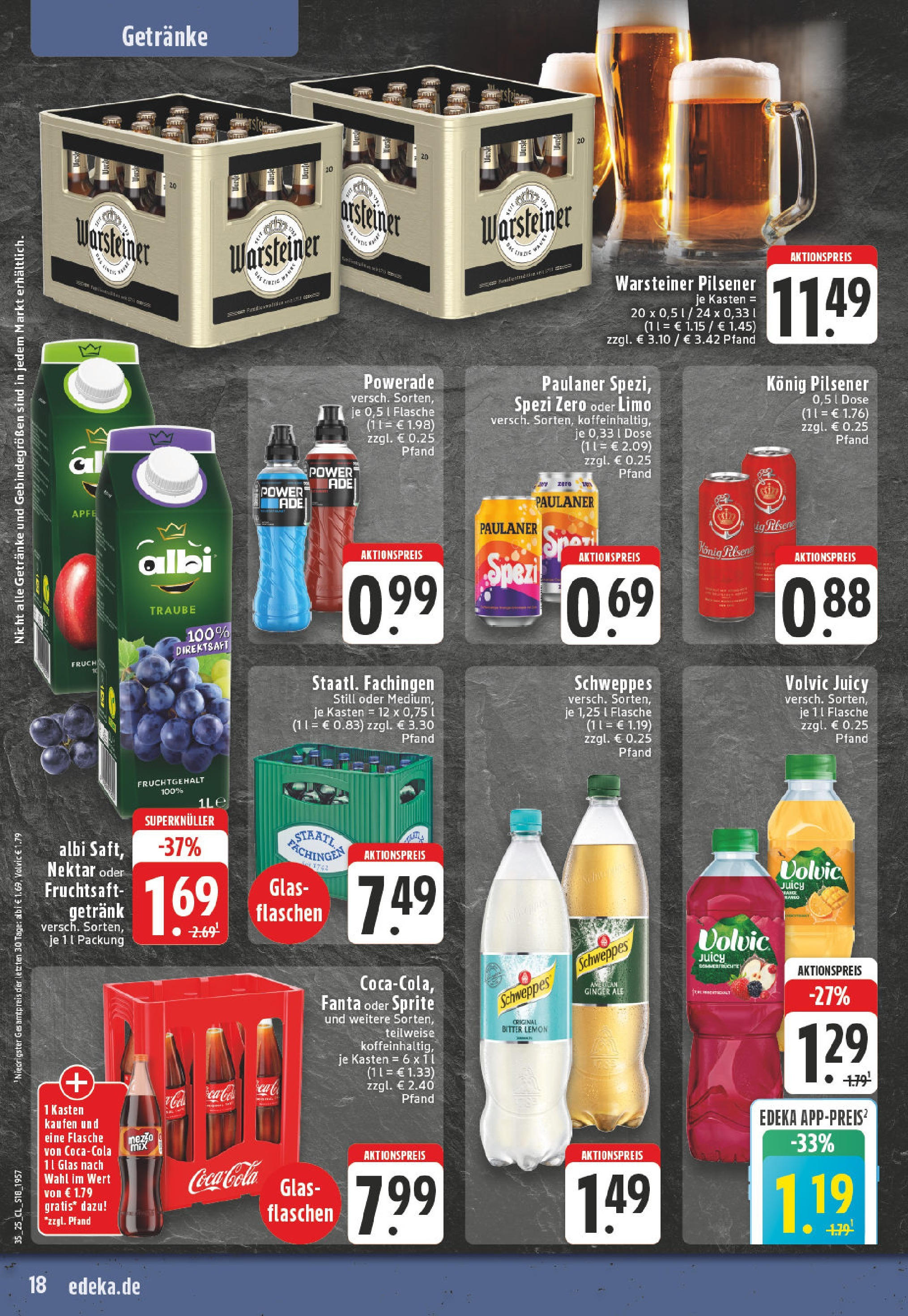 Edeka prospekt Leverkusen-Schlebusch (ab 24.08.2025) » Angebote Online | Seite: 18 | Produkte: Coca cola, Cola, Warsteiner, Fruchtsaft Edeka prospekt Leverkusen-Schlebusch (ab 24.08.2025) » Angebote Online | Seite: 18 | Produkte: Coca cola, Cola, Warsteiner, Fruchtsaft
