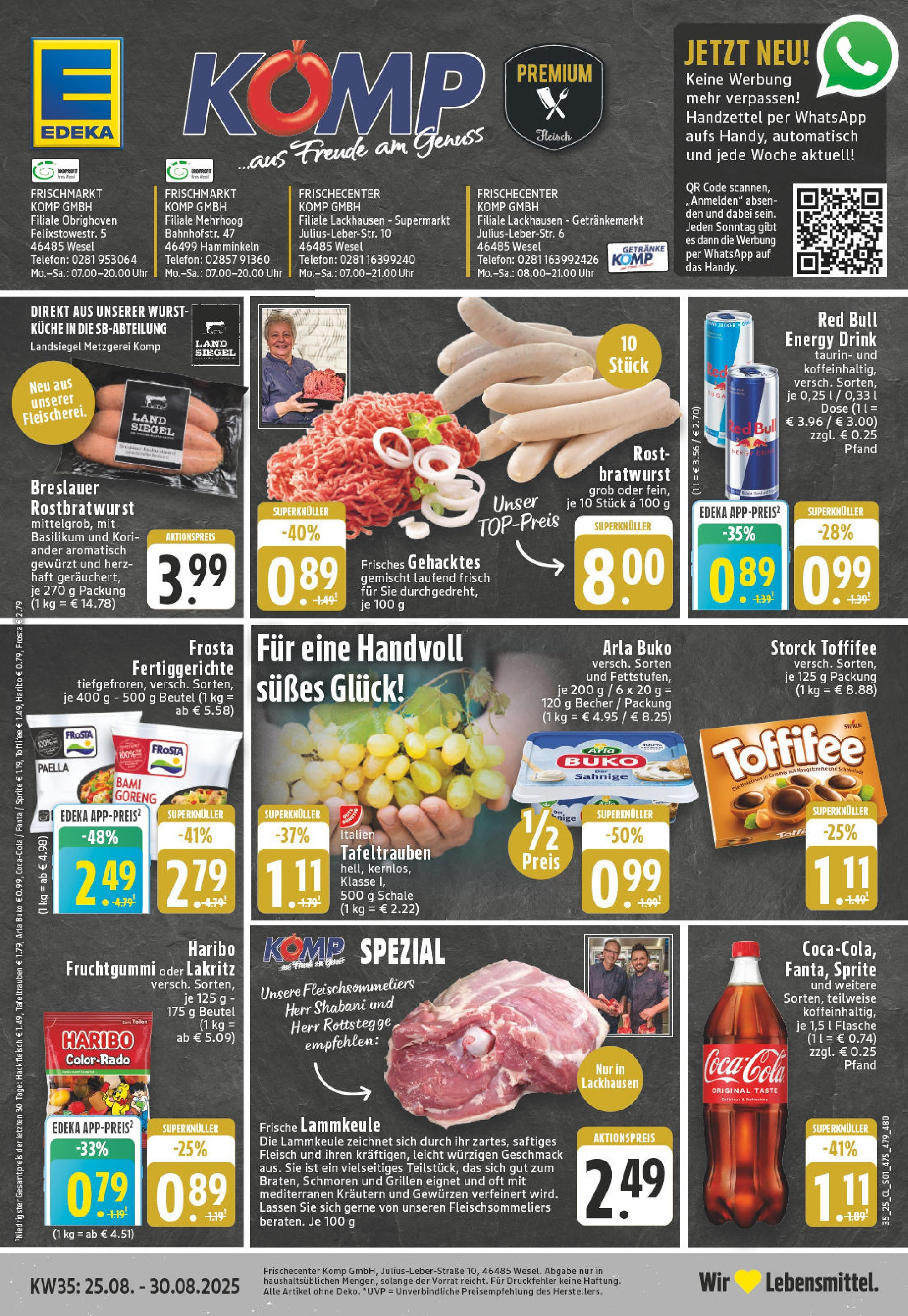 Edeka prospekt Wesel-Lackhausen (ab 24.08.2025) » Angebote Online | Seite: 1 | Produkte: Red bull, Fanta, Küche, Frosta Edeka prospekt Wesel-Lackhausen (ab 24.08.2025) » Angebote Online | Seite: 1 | Produkte: Red bull, Fanta, Küche, Frosta