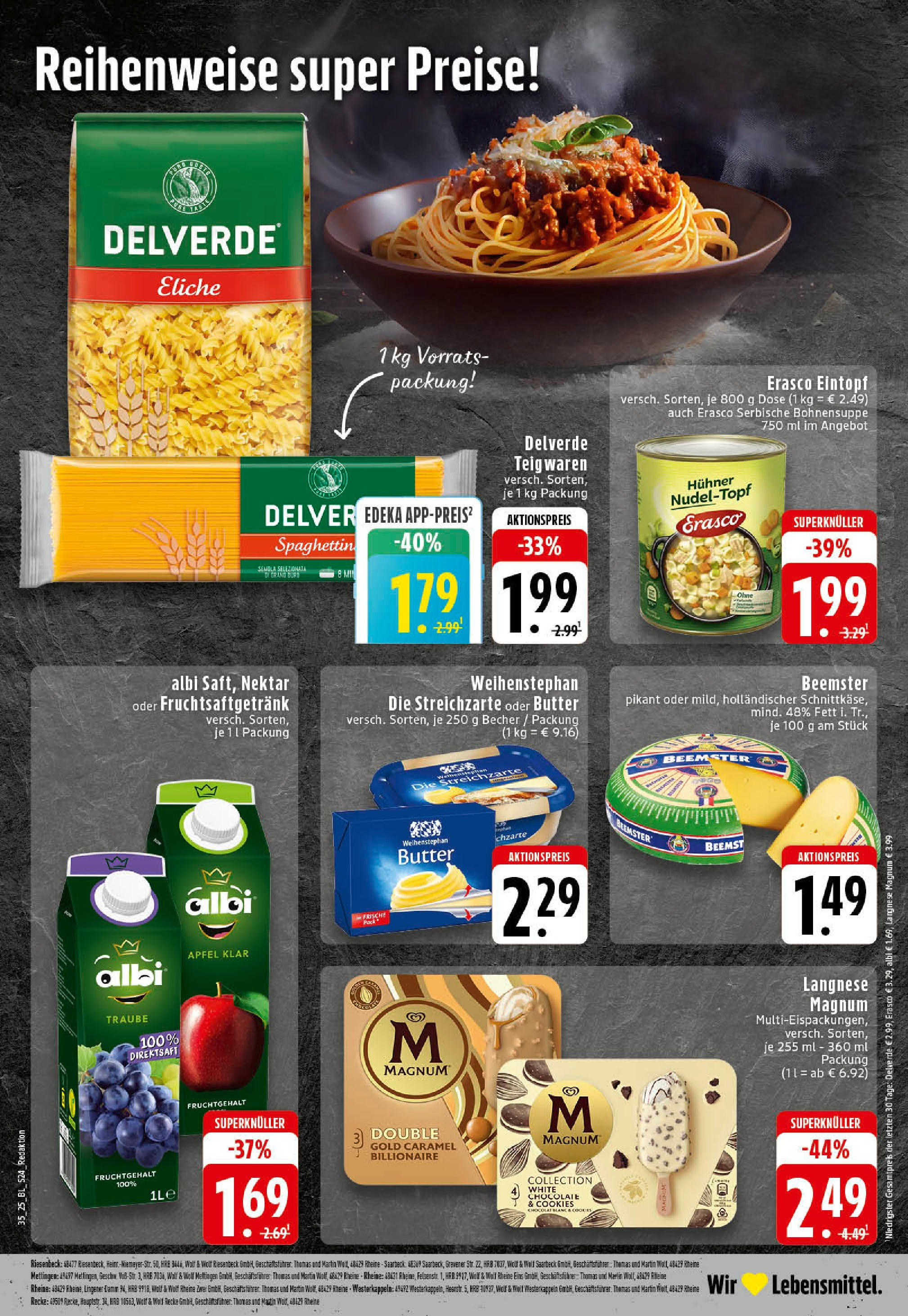 Edeka prospekt Recke (ab 24.08.2025) » Angebote Online | Seite: 24 | Produkte: Langnese, Äpfel, Pasta, Erasco Edeka prospekt Recke (ab 24.08.2025) » Angebote Online | Seite: 24 | Produkte: Langnese, Äpfel, Pasta, Erasco