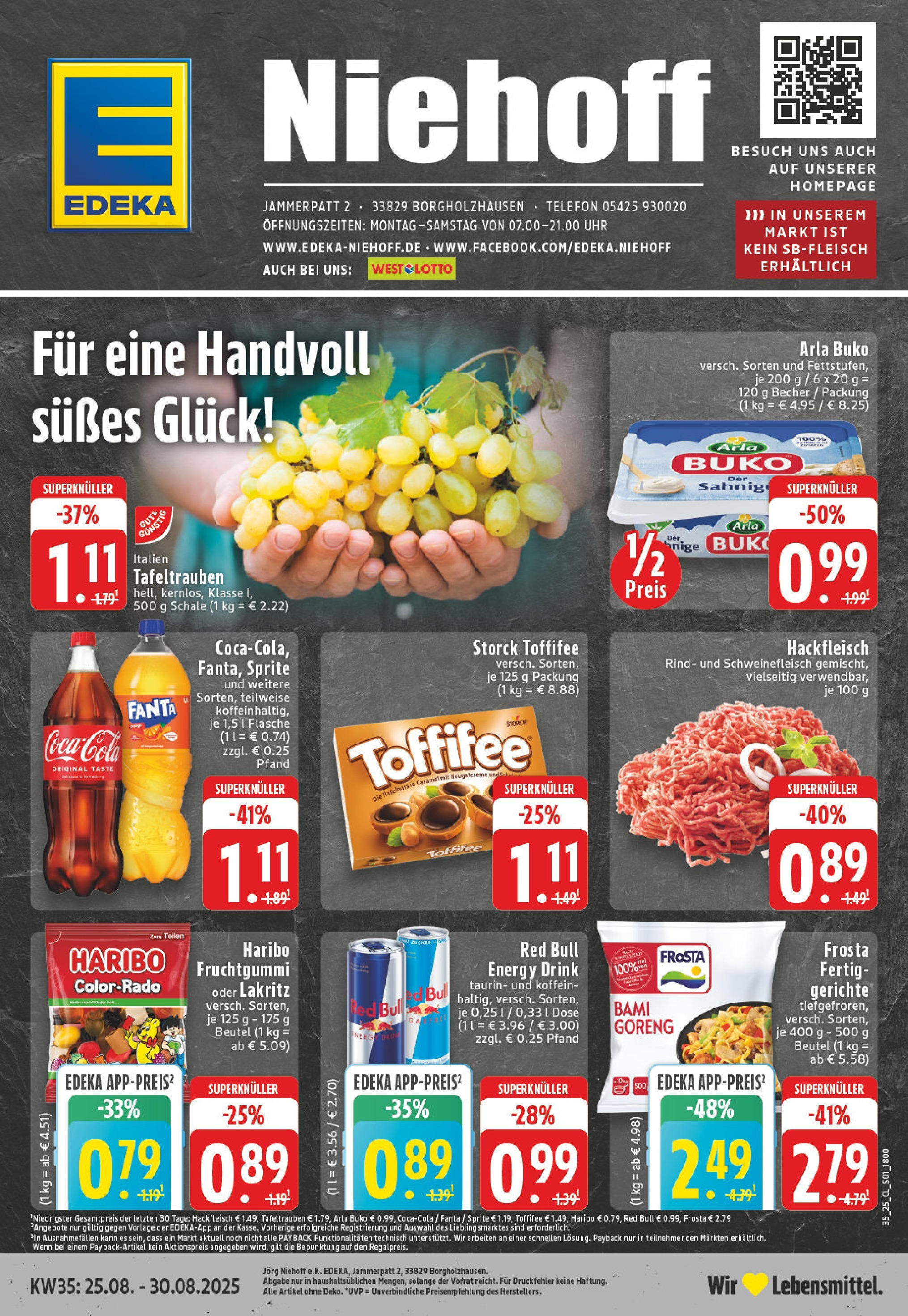 Edeka prospekt Borgholzhausen (ab 24.08.2025) » Angebote Online | Seite: 1 | Produkte: Haribo, Toffifee, Schweinefleisch, Uhr Edeka prospekt Borgholzhausen (ab 24.08.2025) » Angebote Online | Seite: 1 | Produkte: Haribo, Toffifee, Schweinefleisch, Uhr