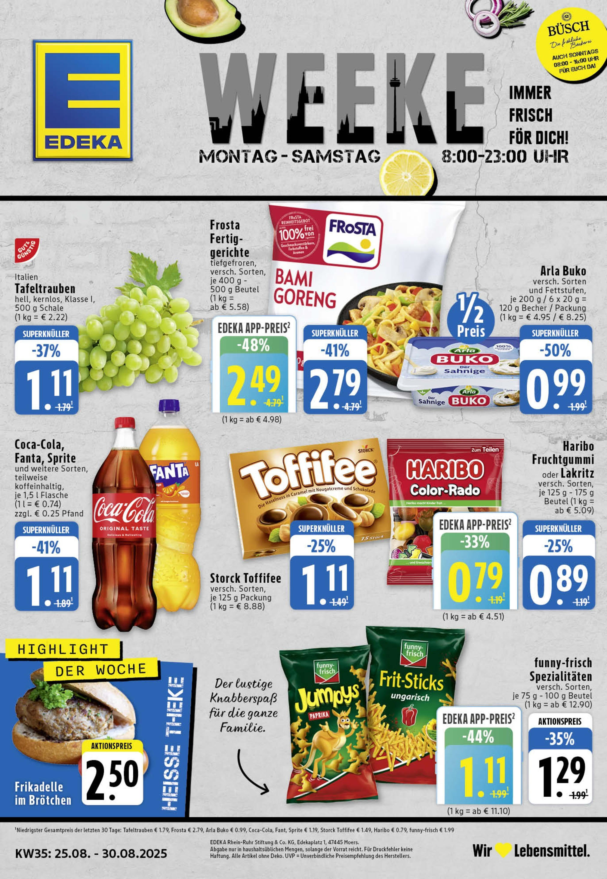 Edeka prospekt Köln (ab 25.08.2025) » Angebote Online | Seite: 1 | Produkte: Theke, Schokolade, Frosta, Uhr Edeka prospekt Köln (ab 25.08.2025) » Angebote Online | Seite: 1 | Produkte: Theke, Schokolade, Frosta, Uhr