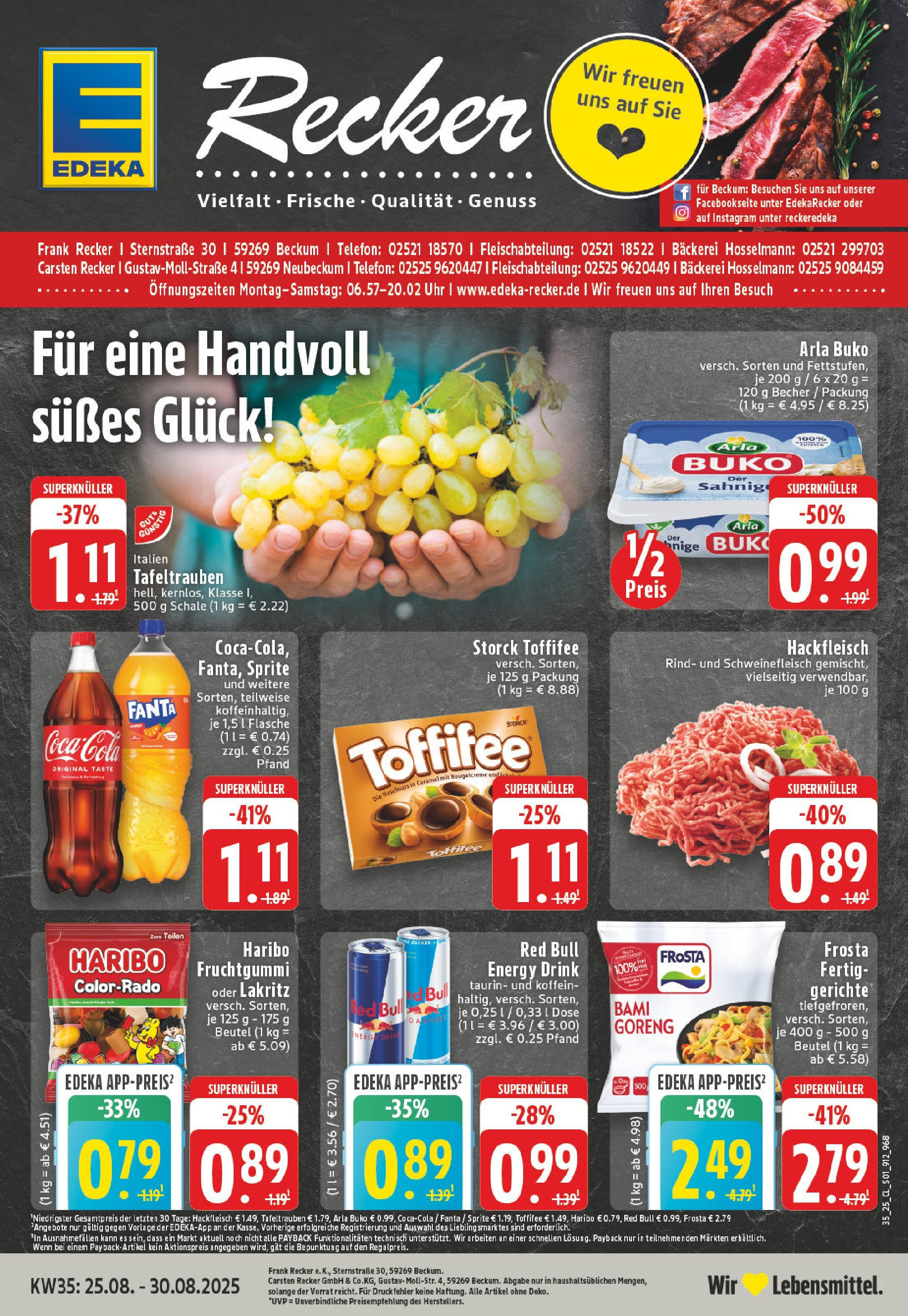 Edeka prospekt Beckum (ab 24.08.2025) » Angebote Online | Seite: 1 | Produkte: Bäckerei, Arla buko, Schweinefleisch, Uhr Edeka prospekt Beckum (ab 24.08.2025) » Angebote Online | Seite: 1 | Produkte: Bäckerei, Arla buko, Schweinefleisch, Uhr
