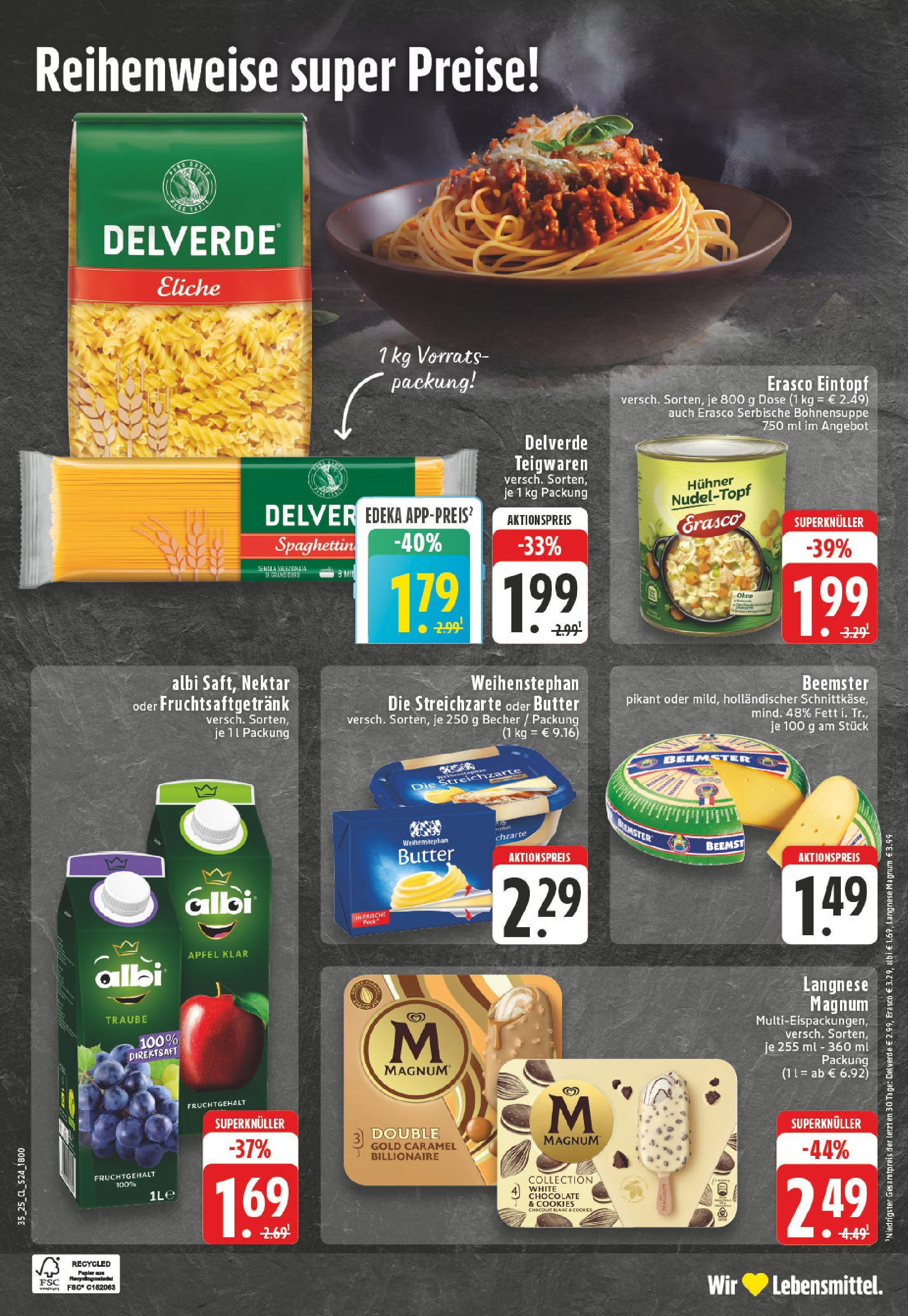 Edeka prospekt Borgholzhausen (ab 24.08.2025) » Angebote Online | Seite: 24 | Produkte: Langnese, Butter, Pasta, Erasco Edeka prospekt Borgholzhausen (ab 24.08.2025) » Angebote Online | Seite: 24 | Produkte: Langnese, Butter, Pasta, Erasco