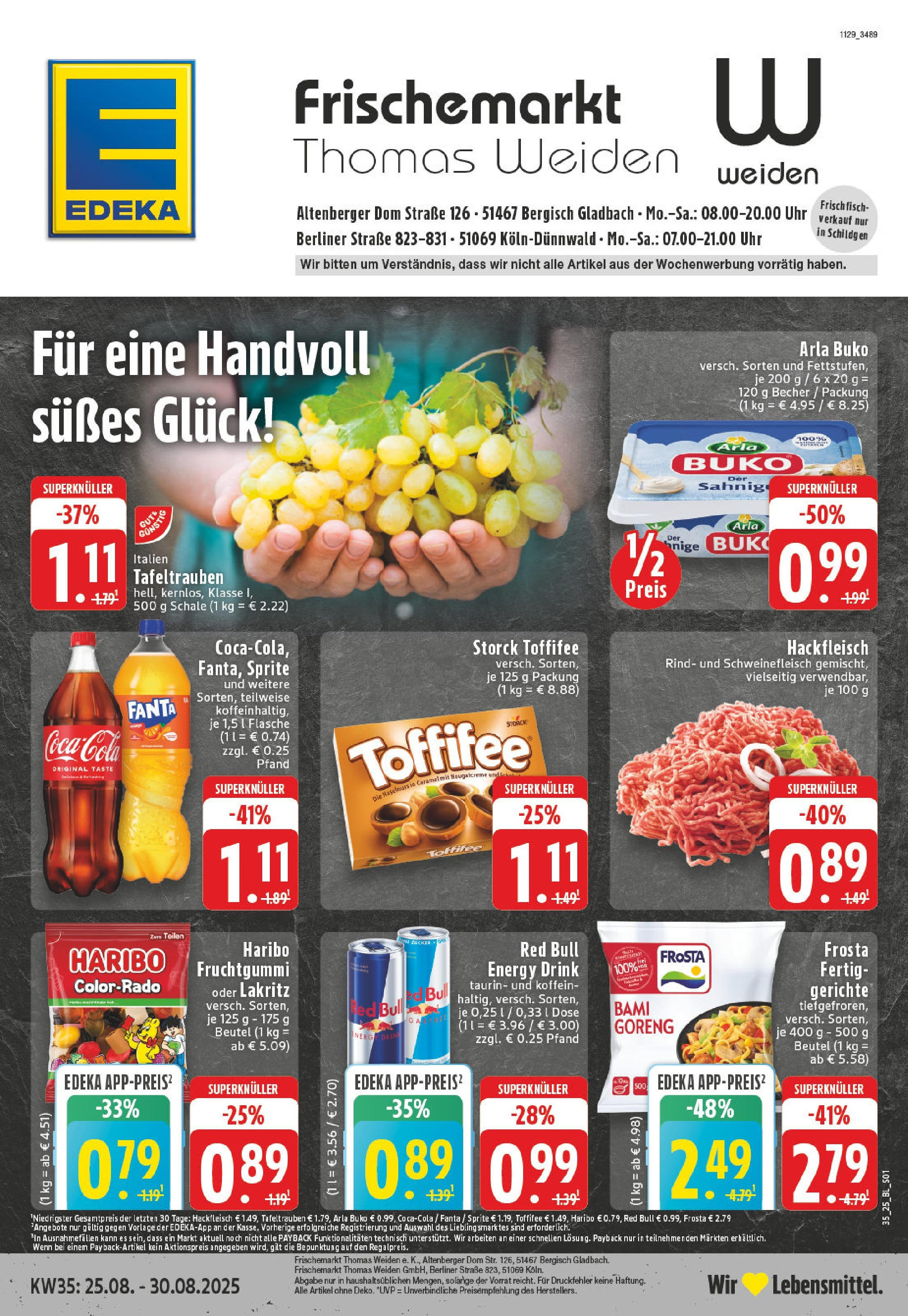 Edeka prospekt Bergisch Gladbach (ab 24.08.2025) » Angebote Online | Seite: 1 | Produkte: Berliner, Sprite, Cola, Toffifee Edeka prospekt Bergisch Gladbach (ab 24.08.2025) » Angebote Online | Seite: 1 | Produkte: Berliner, Sprite, Cola, Toffifee