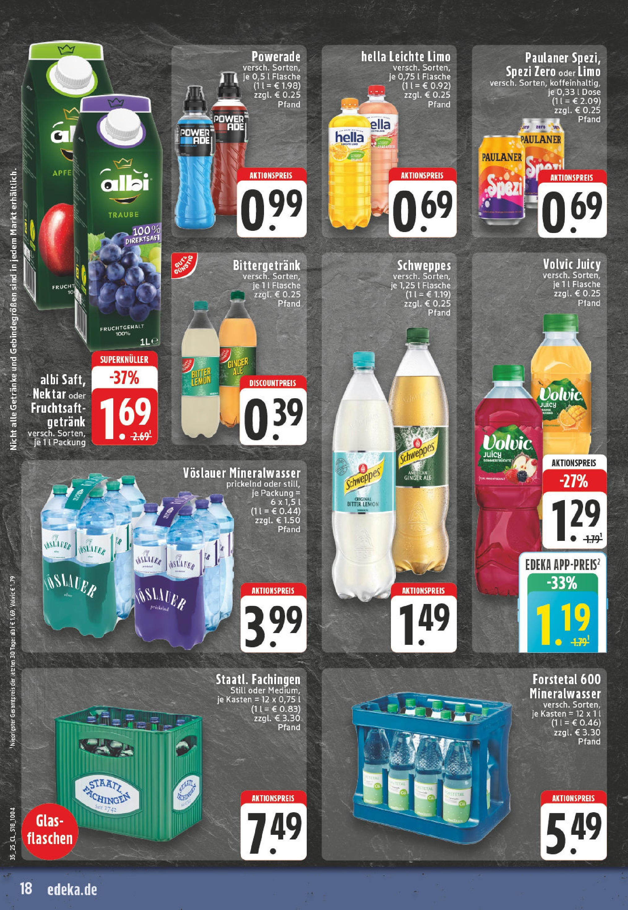 Edeka prospekt Versmold (ab 24.08.2025) » Angebote Online | Seite: 18 | Produkte: Schweppes, Mineralwasser, Volvic, Paulaner Edeka prospekt Versmold (ab 24.08.2025) » Angebote Online | Seite: 18 | Produkte: Schweppes, Mineralwasser, Volvic, Paulaner