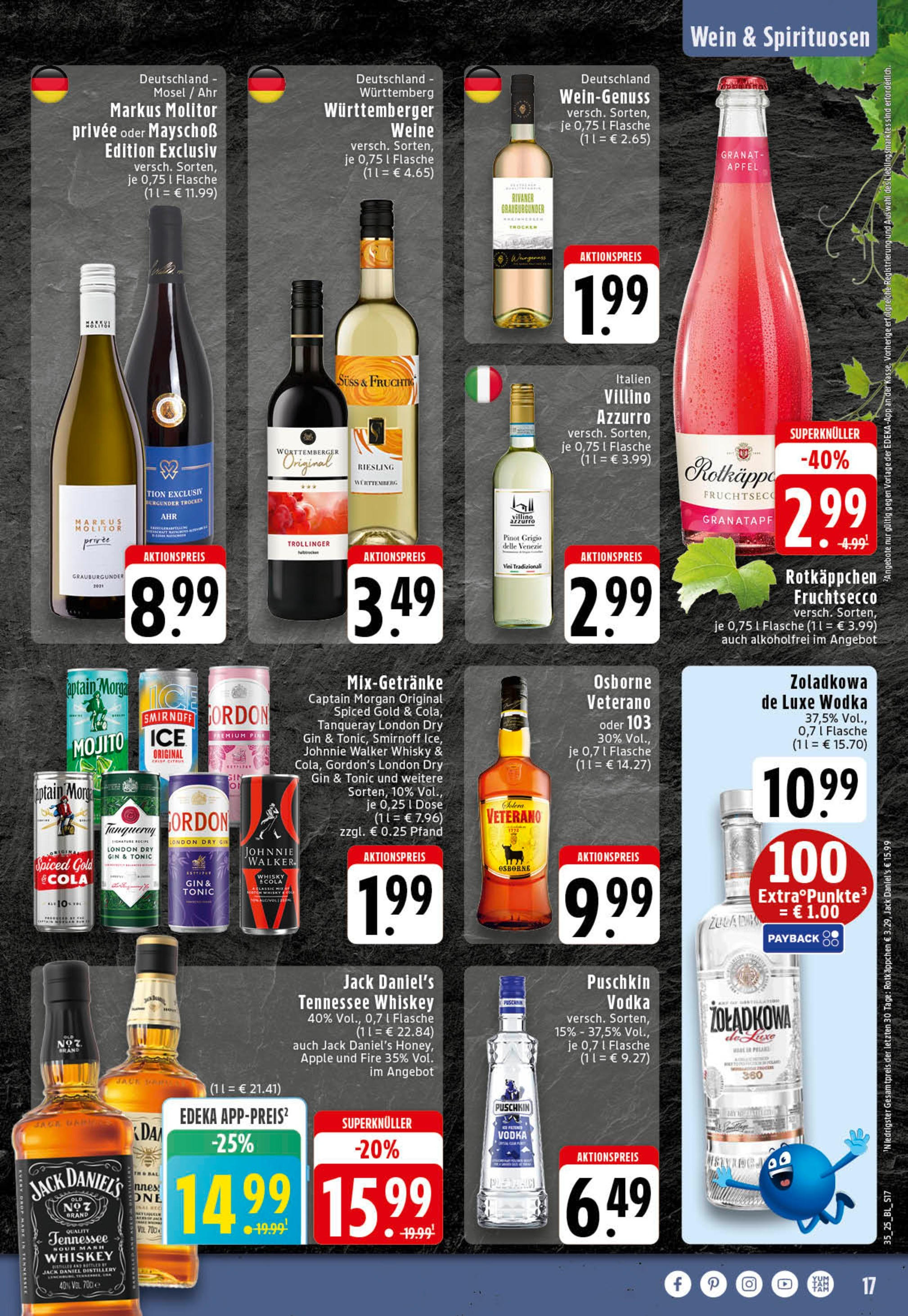 Edeka prospekt Essen (ab 25.08.2025) » Angebote Online | Seite: 17 | Produkte: Whisky, Fruchtsecco, Vodka, Whiskey Edeka prospekt Essen (ab 25.08.2025) » Angebote Online | Seite: 17 | Produkte: Whisky, Fruchtsecco, Vodka, Whiskey