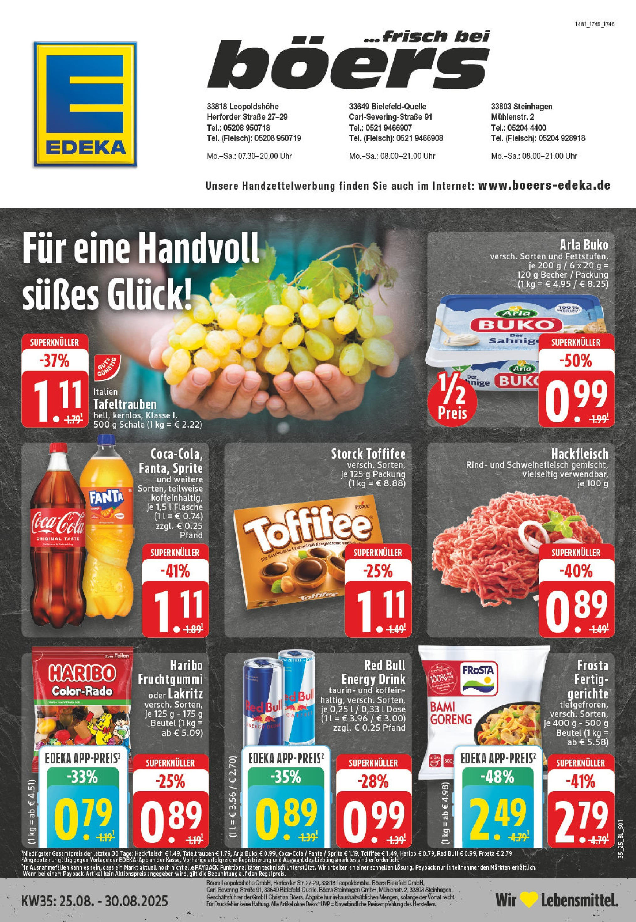Edeka prospekt Bielefeld (ab 24.08.2025) » Angebote Online | Seite: 1 | Produkte: Fanta, Cola, Energy, Frosta Edeka prospekt Bielefeld (ab 24.08.2025) » Angebote Online | Seite: 1 | Produkte: Fanta, Cola, Energy, Frosta