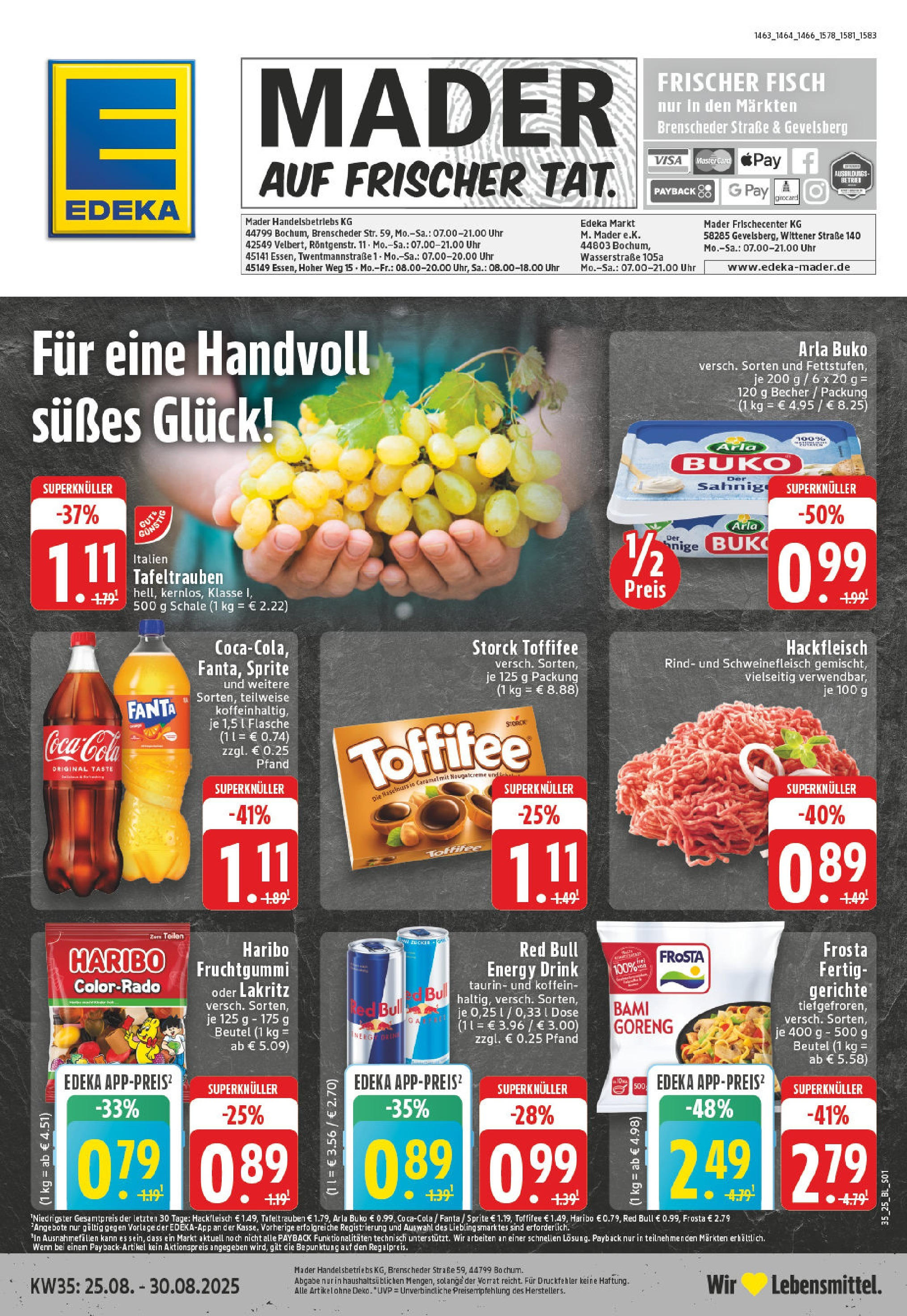 Edeka prospekt Gevelsberg (ab 24.08.2025) » Angebote Online | Seite: 1 | Produkte: Red bull, Fanta, Energy, Schweinefleisch Edeka prospekt Gevelsberg (ab 24.08.2025) » Angebote Online | Seite: 1 | Produkte: Red bull, Fanta, Energy, Schweinefleisch