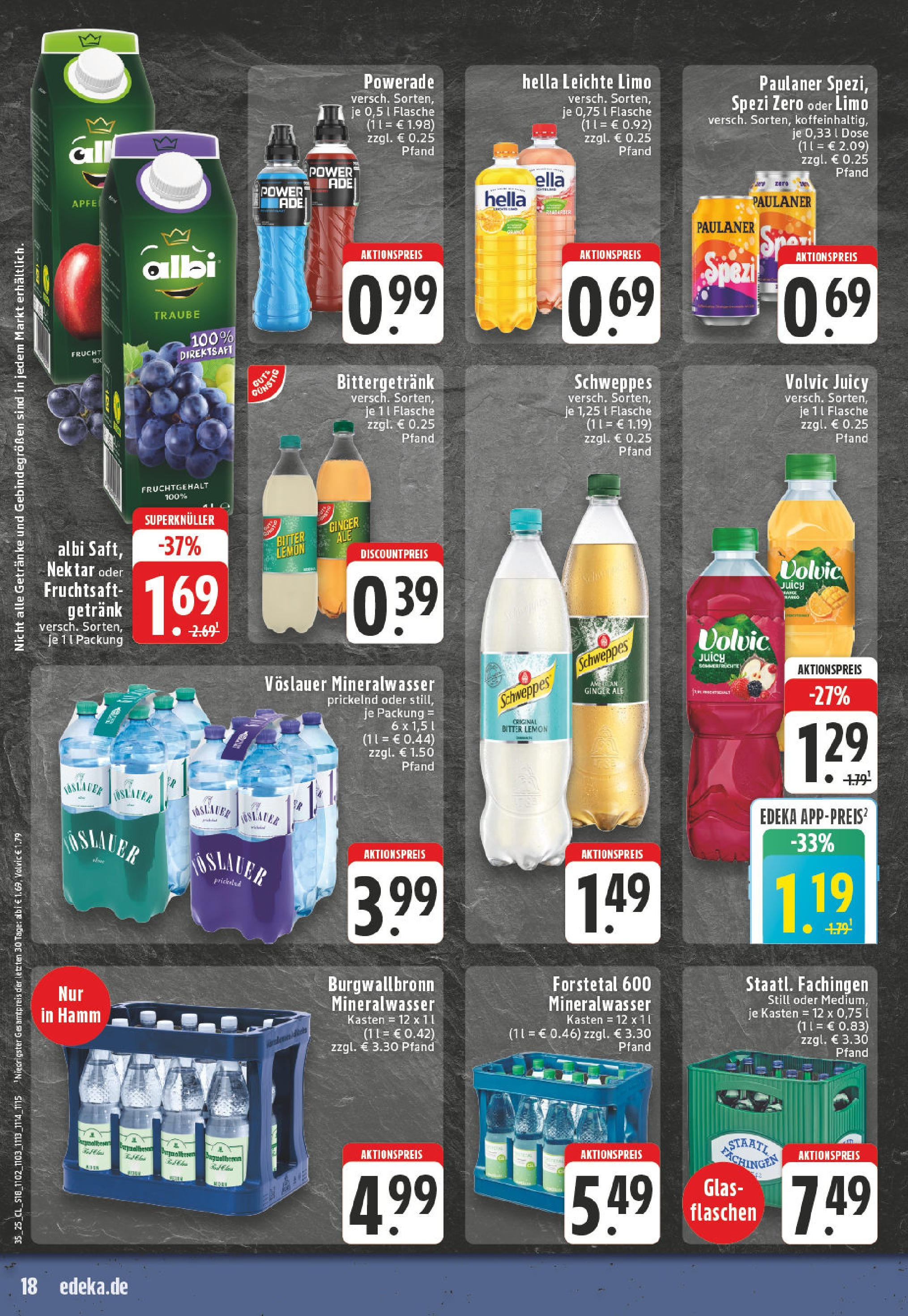 Edeka prospekt Arnsberg (ab 24.08.2025) » Angebote Online | Seite: 18 | Produkte: Schweppes, Mineralwasser, Volvic, Fruchtsaft Edeka prospekt Arnsberg (ab 24.08.2025) » Angebote Online | Seite: 18 | Produkte: Schweppes, Mineralwasser, Volvic, Fruchtsaft