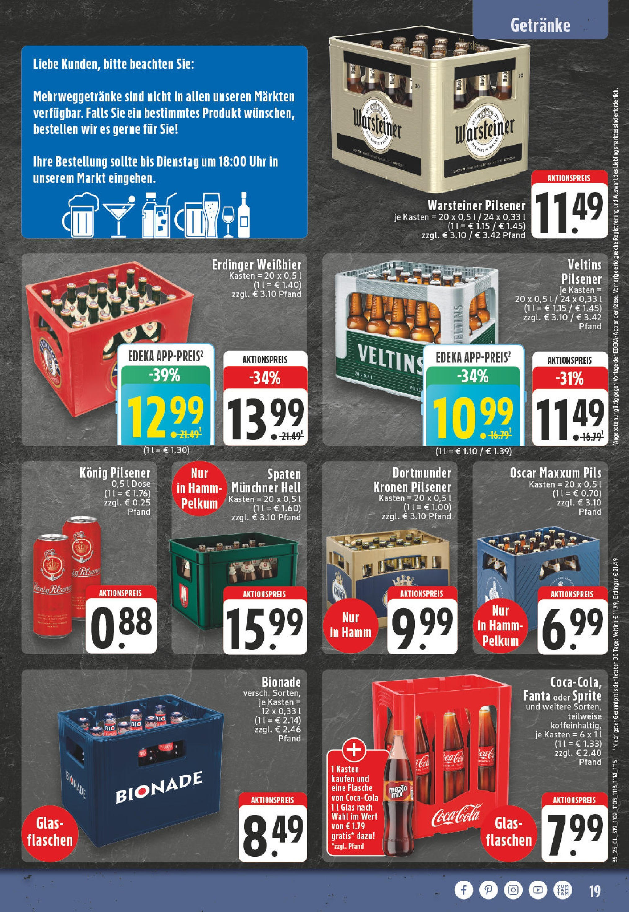Edeka prospekt Arnsberg (ab 24.08.2025) » Angebote Online | Seite: 19 | Produkte: Konig pilsener, Sprite, Weißbier, Uhr Edeka prospekt Arnsberg (ab 24.08.2025) » Angebote Online | Seite: 19 | Produkte: Konig pilsener, Sprite, Weißbier, Uhr