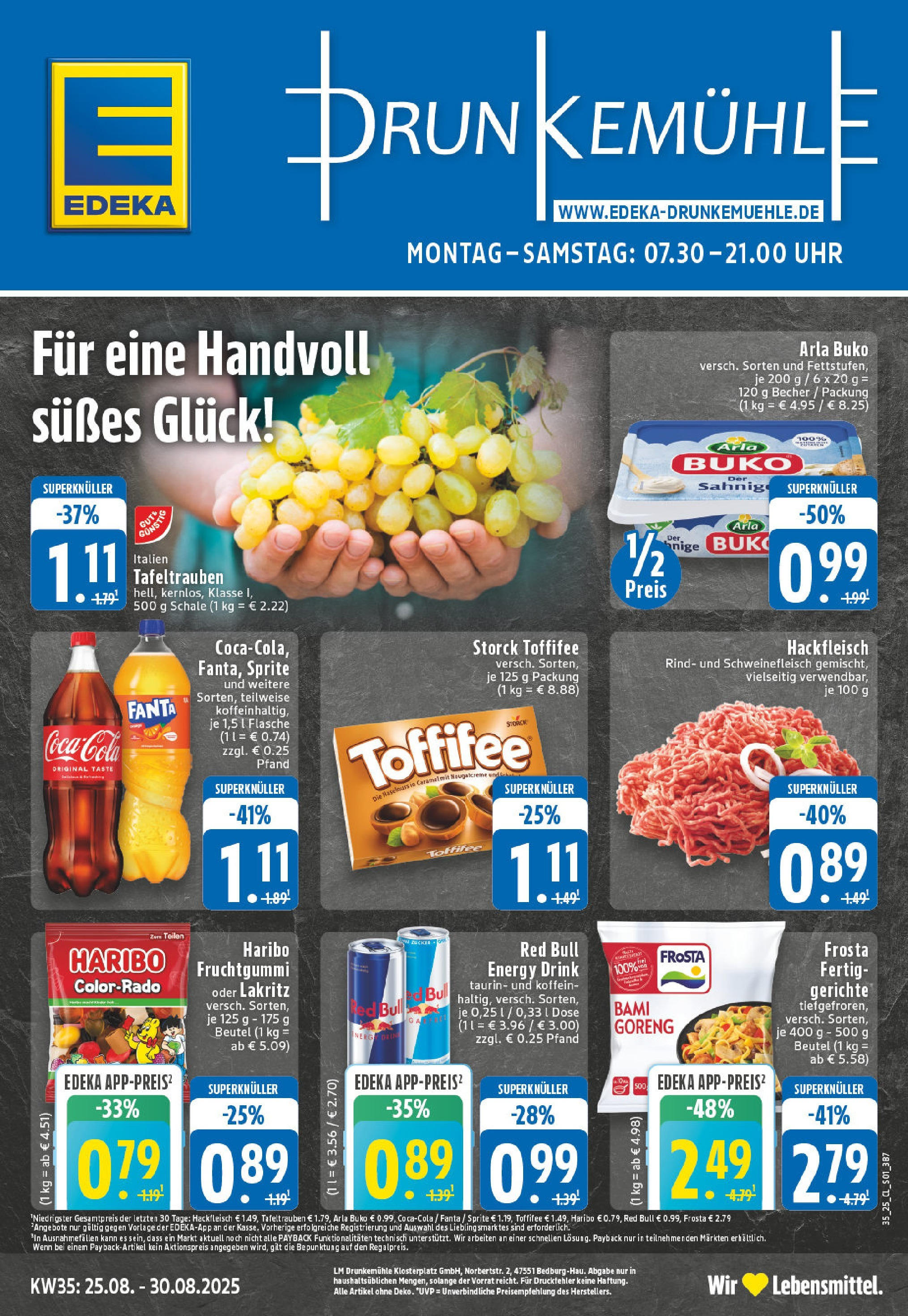 Edeka prospekt Bedburg Hau	 (ab 24.08.2025) » Angebote Online | Seite: 1 | Produkte: Arla buko, Toffifee, Schweinefleisch, Uhr