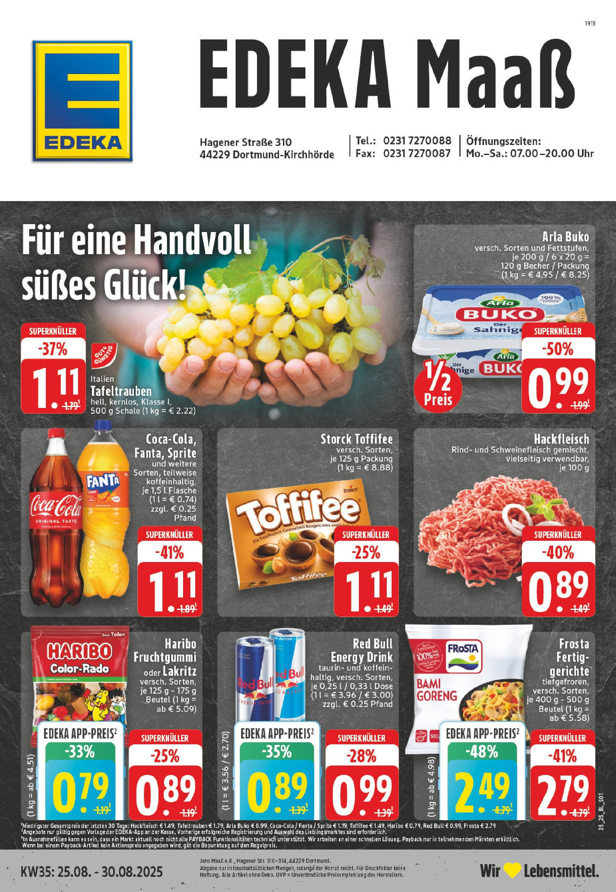 Edeka prospekt Dortmund (ab 24.08.2025) » Angebote Online | Seite: 1 | Produkte: Cola, Energy, Arla buko, Uhr Edeka prospekt Dortmund (ab 24.08.2025) » Angebote Online | Seite: 1 | Produkte: Cola, Energy, Arla buko, Uhr