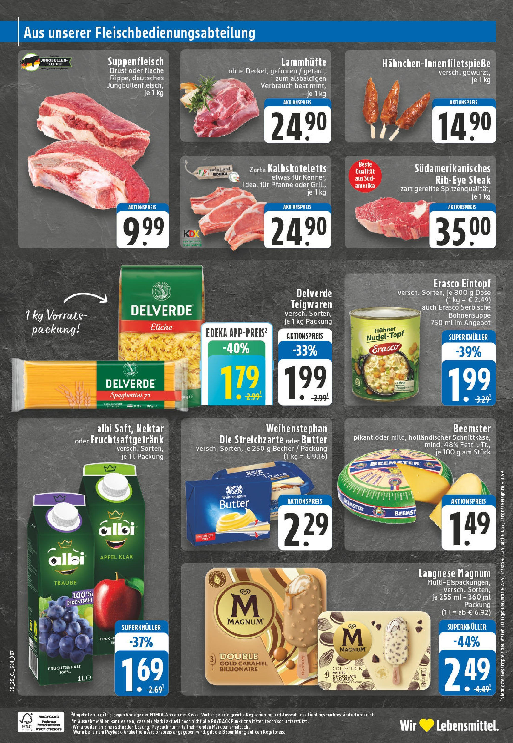 Edeka prospekt Bedburg Hau	 (ab 24.08.2025) » Angebote Online | Seite: 24 | Produkte: Langnese, Butter, Pasta, Steak