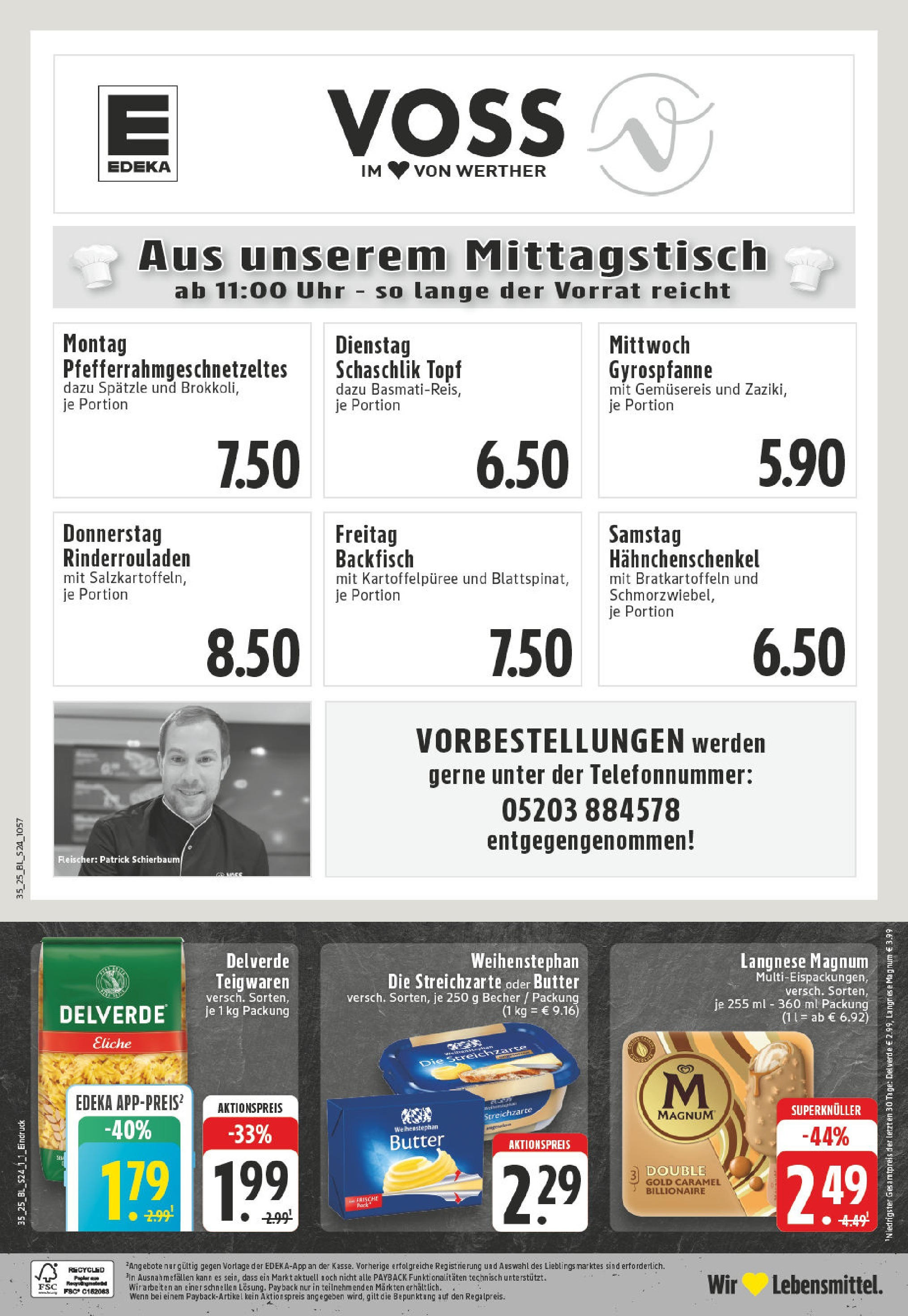 Edeka prospekt Werther (ab 24.08.2025) » Angebote Online | Seite: 24 | Produkte: Rinderrouladen, Butter, Weihenstephan butter, Pasta Edeka prospekt Werther (ab 24.08.2025) » Angebote Online | Seite: 24 | Produkte: Rinderrouladen, Butter, Weihenstephan butter, Pasta