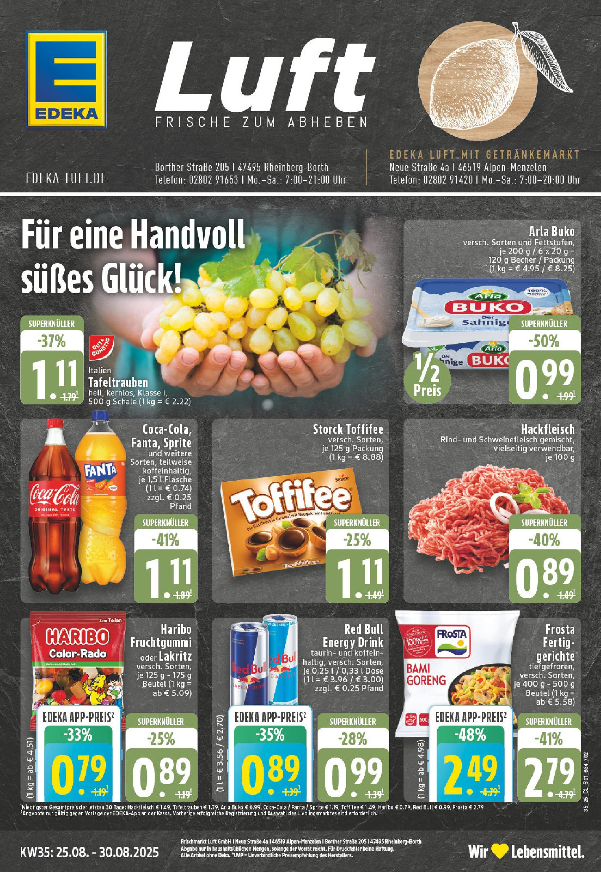 Edeka prospekt Rheinberg - Borth (ab 24.08.2025) » Angebote Online | Seite: 1 | Produkte: Red bull, Frosta, Telefon, Hackfleisch Edeka prospekt Rheinberg - Borth (ab 24.08.2025) » Angebote Online | Seite: 1 | Produkte: Red bull, Frosta, Telefon, Hackfleisch