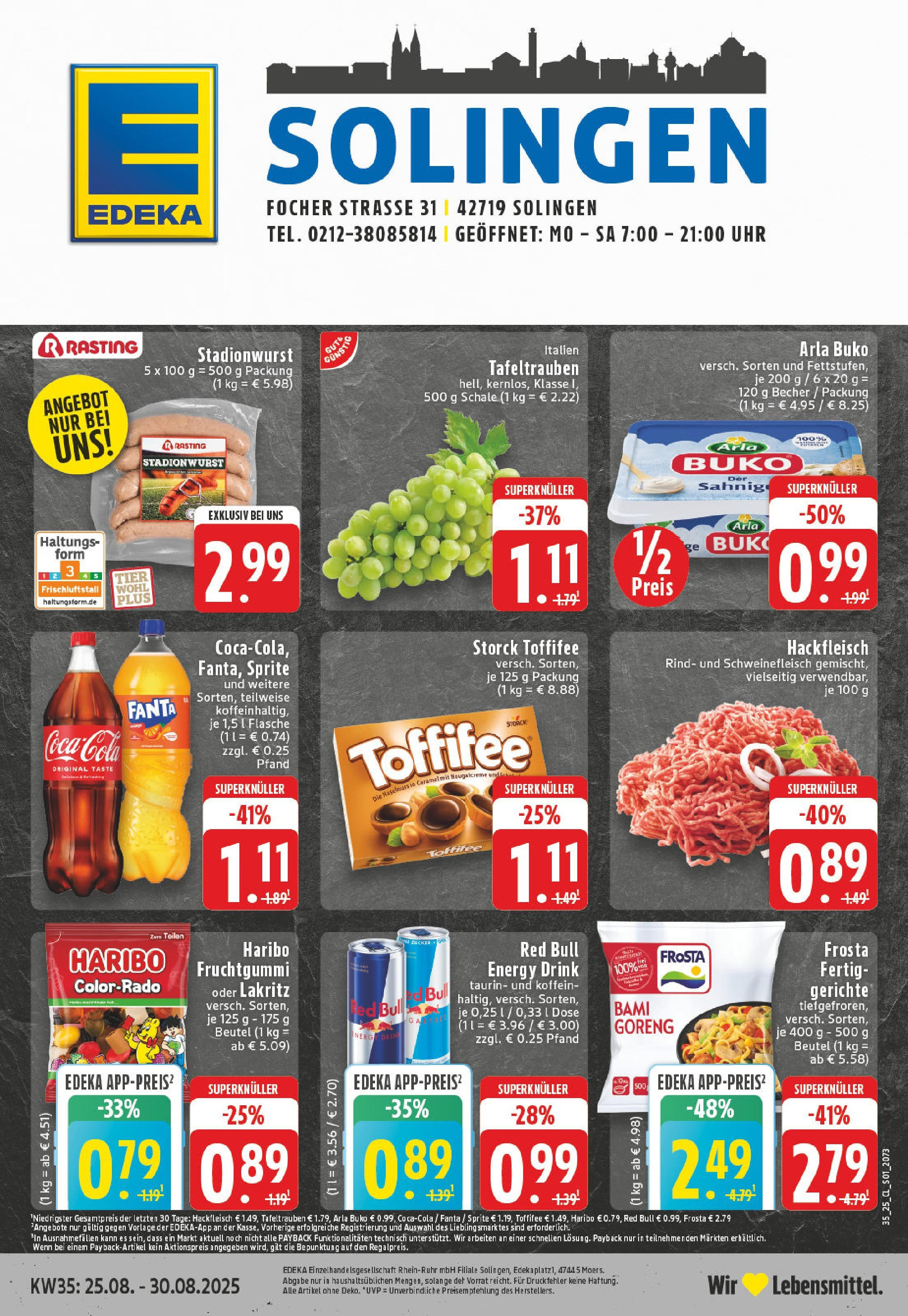 Edeka prospekt Solingen (ab 24.08.2025) » Angebote Online | Seite: 1 | Produkte: Fanta, Frosta, Fertiggerichte, Toffifee Edeka prospekt Solingen (ab 24.08.2025) » Angebote Online | Seite: 1 | Produkte: Fanta, Frosta, Fertiggerichte, Toffifee
