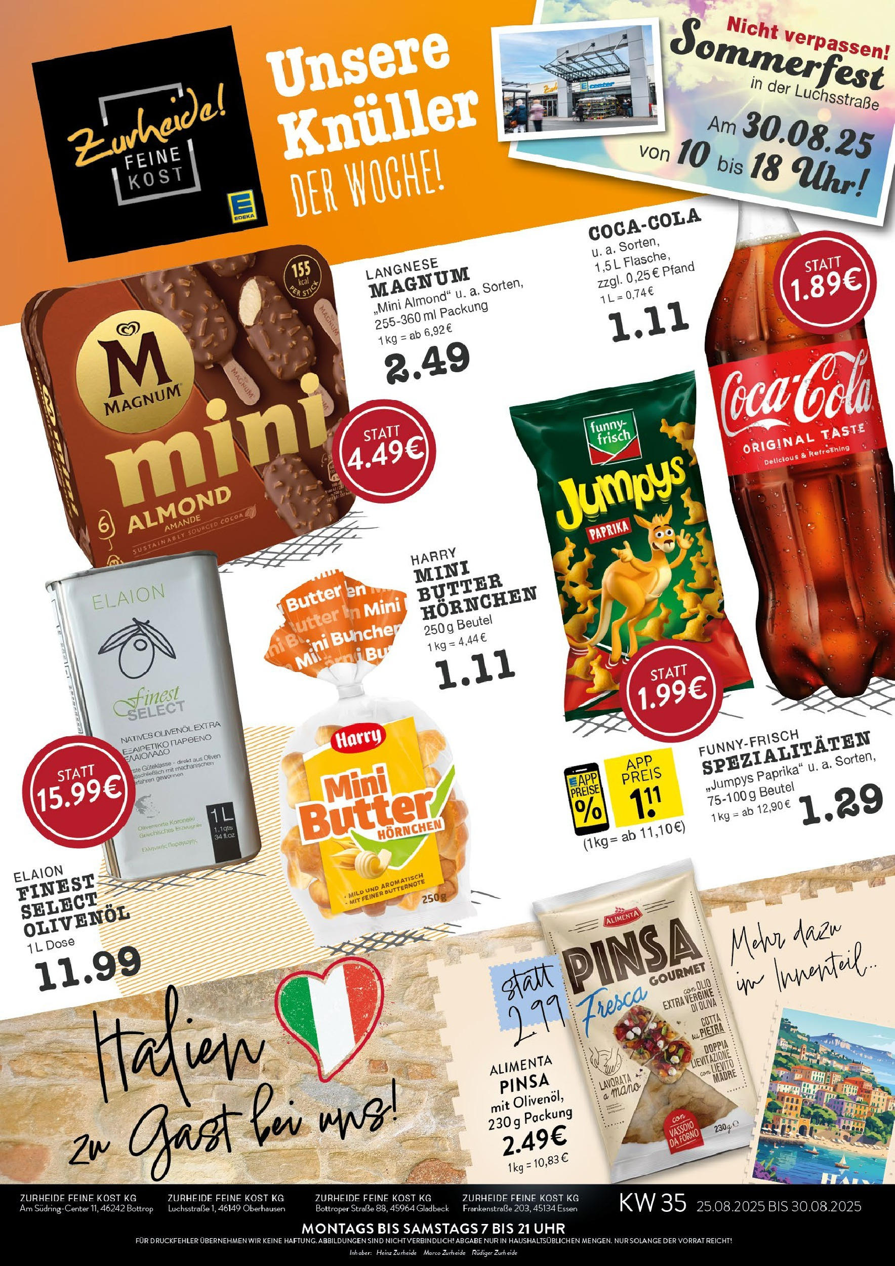 Edeka prospekt Essen (ab 25.08.2025) » Angebote Online | Seite: 1 | Produkte: Olivenol, Paprika, Chips, Uhr Edeka prospekt Essen (ab 25.08.2025) » Angebote Online | Seite: 1 | Produkte: Olivenol, Paprika, Chips, Uhr