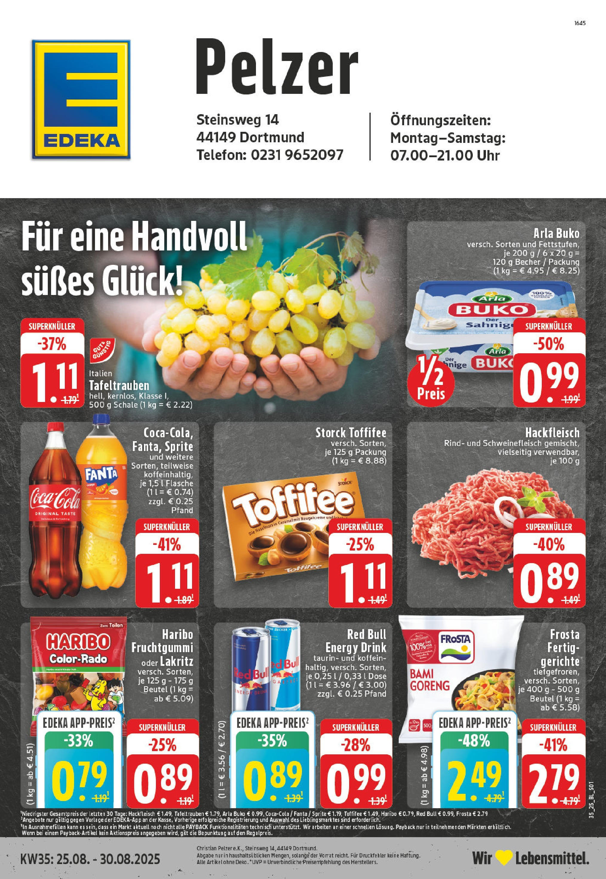 Edeka prospekt Dortmund - Oespel (ab 24.08.2025) » Angebote Online | Seite: 1 | Produkte: Coca cola, Haribo, Energy, Toffifee Edeka prospekt Dortmund - Oespel (ab 24.08.2025) » Angebote Online | Seite: 1 | Produkte: Coca cola, Haribo, Energy, Toffifee