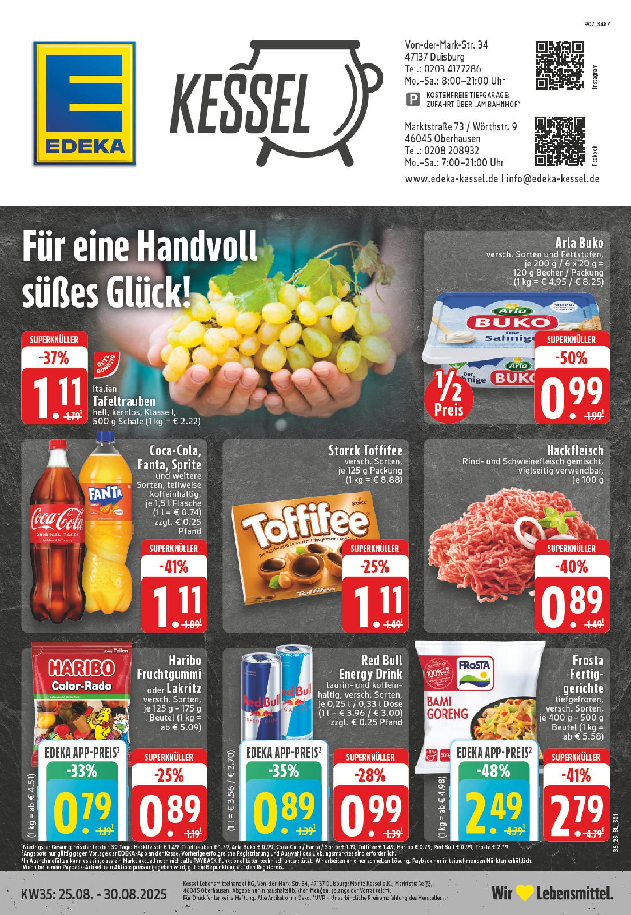 Edeka prospekt Oberhausen (ab 24.08.2025) » Angebote Online | Seite: 1 | Produkte: Red bull, Frosta, Schweinefleisch, Uhr Edeka prospekt Oberhausen (ab 24.08.2025) » Angebote Online | Seite: 1 | Produkte: Red bull, Frosta, Schweinefleisch, Uhr