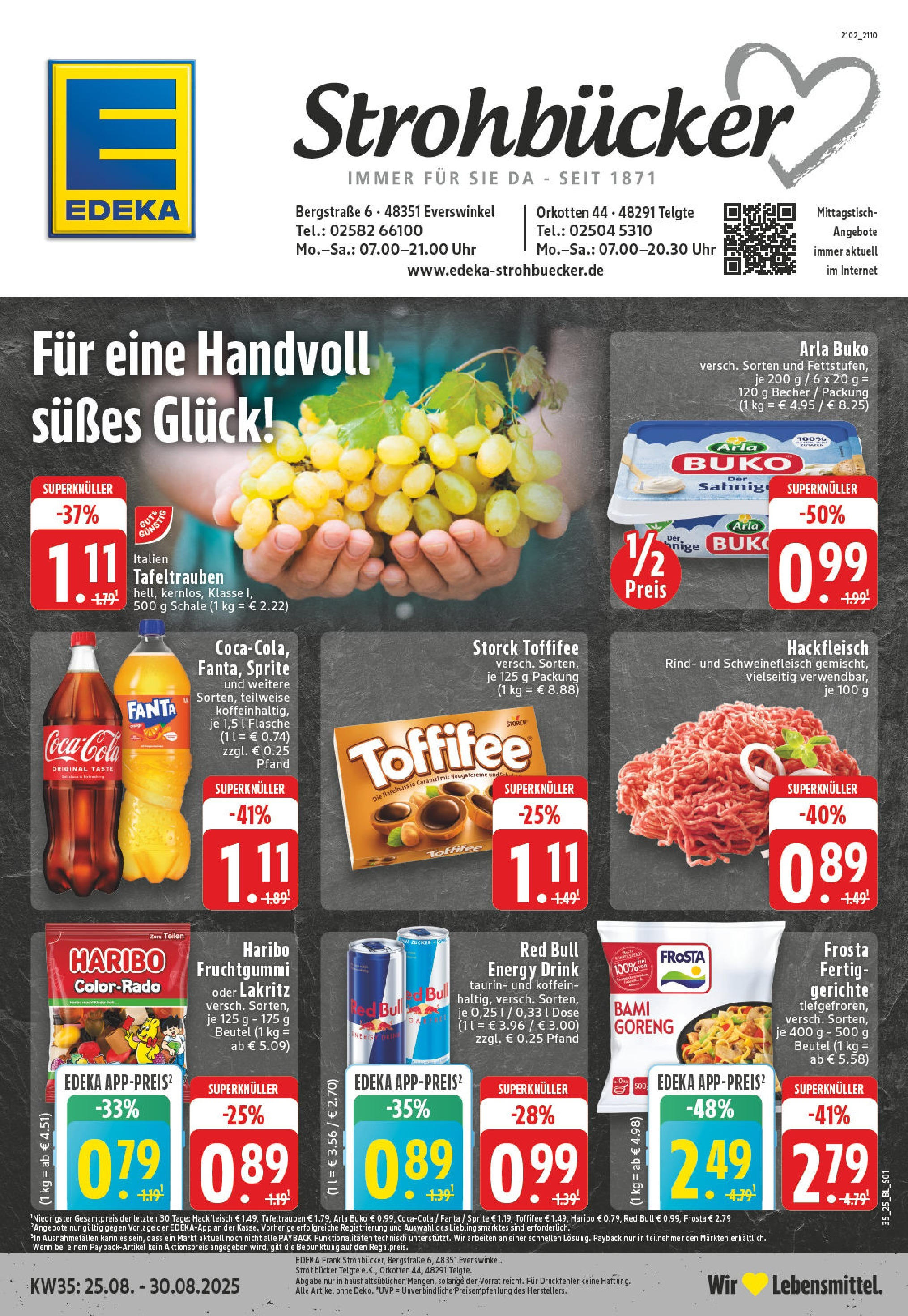 Edeka prospekt Telgte (ab 24.08.2025) » Angebote Online | Seite: 1 | Produkte: Sprite, Energy, Toffifee, Schweinefleisch Edeka prospekt Telgte (ab 24.08.2025) » Angebote Online | Seite: 1 | Produkte: Sprite, Energy, Toffifee, Schweinefleisch