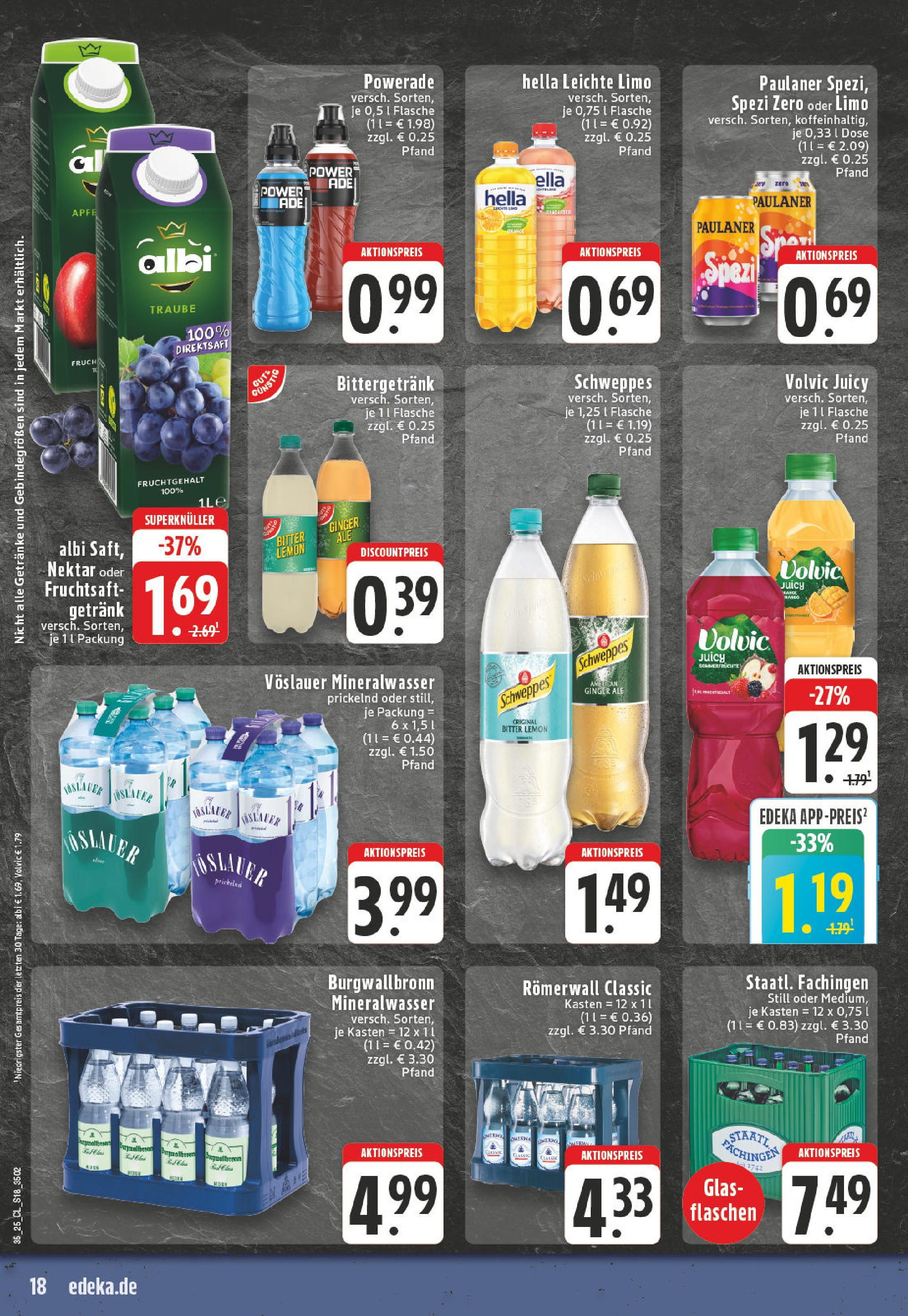 Edeka prospekt Leverkusen (ab 24.08.2025) » Angebote Online | Seite: 18 | Produkte: Schweppes, Hella, Volvic, Paulaner Edeka prospekt Leverkusen (ab 24.08.2025) » Angebote Online | Seite: 18 | Produkte: Schweppes, Hella, Volvic, Paulaner