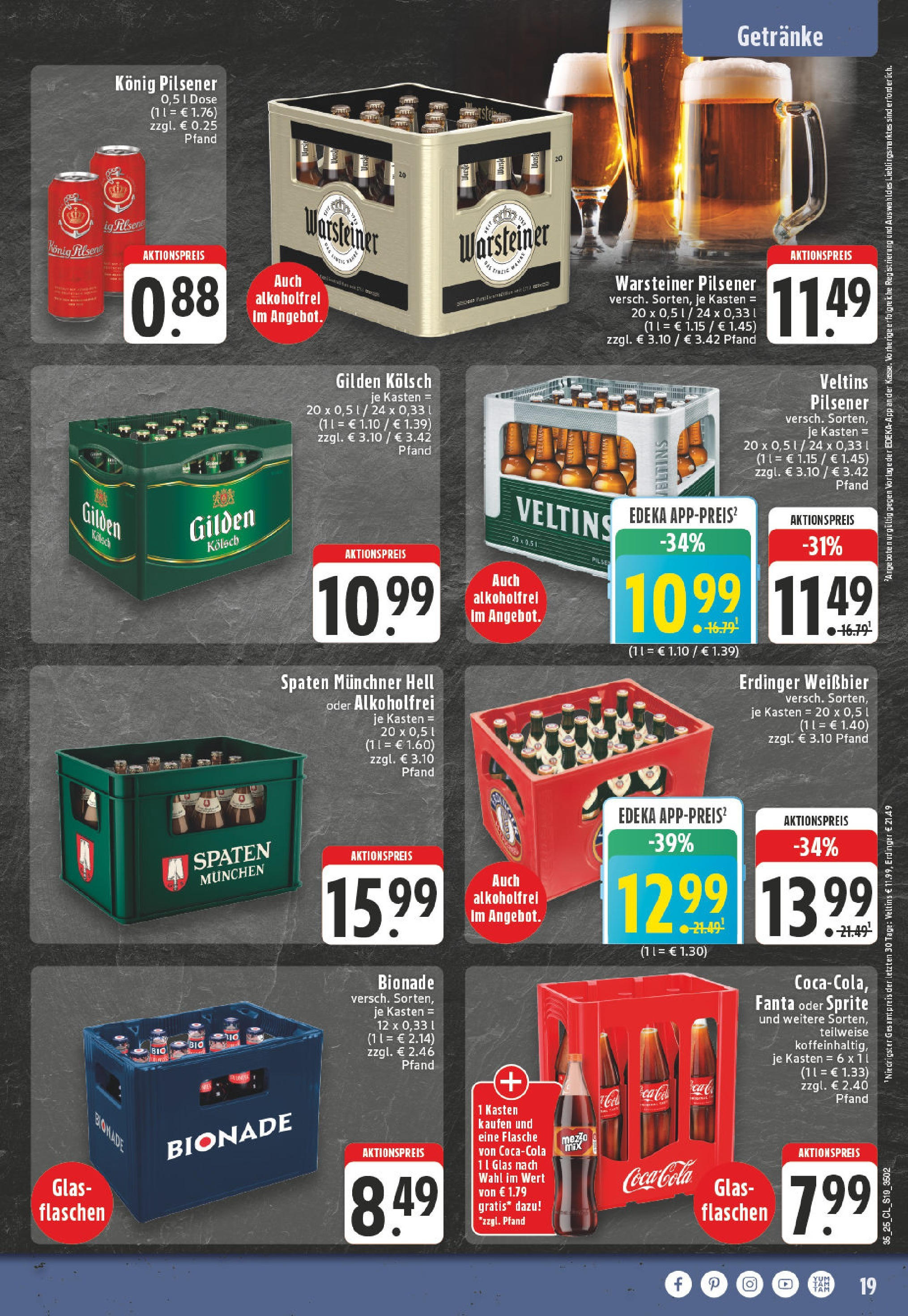 Edeka prospekt Leverkusen (ab 24.08.2025) » Angebote Online | Seite: 19 | Produkte: Fanta, Konig pilsener, Bionade, Warsteiner Edeka prospekt Leverkusen (ab 24.08.2025) » Angebote Online | Seite: 19 | Produkte: Fanta, Konig pilsener, Bionade, Warsteiner