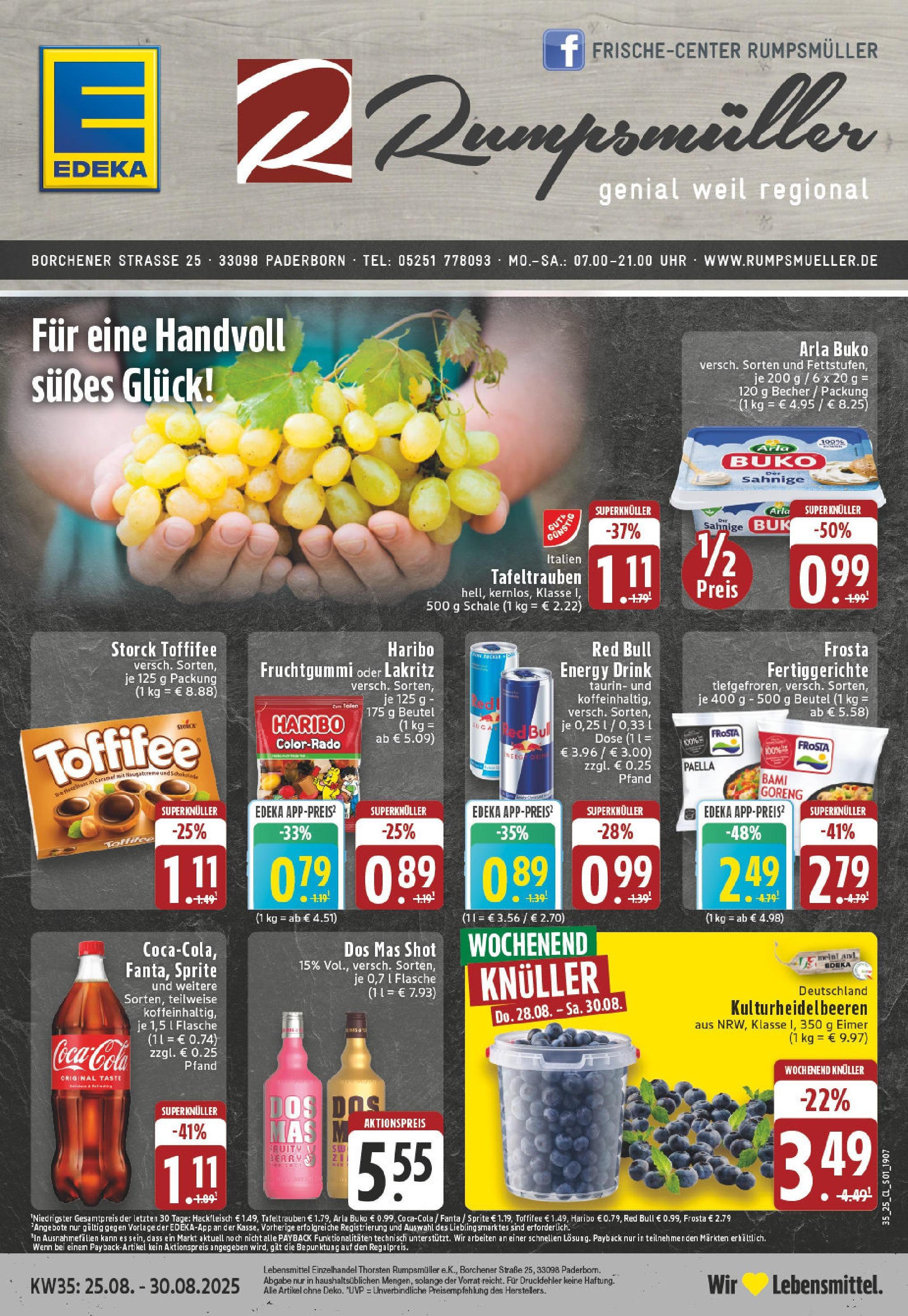 Edeka prospekt Paderborn (ab 24.08.2025) » Angebote Online | Seite: 1 | Produkte: Red bull, Energy, Arla buko, Uhr Edeka prospekt Paderborn (ab 24.08.2025) » Angebote Online | Seite: 1 | Produkte: Red bull, Energy, Arla buko, Uhr