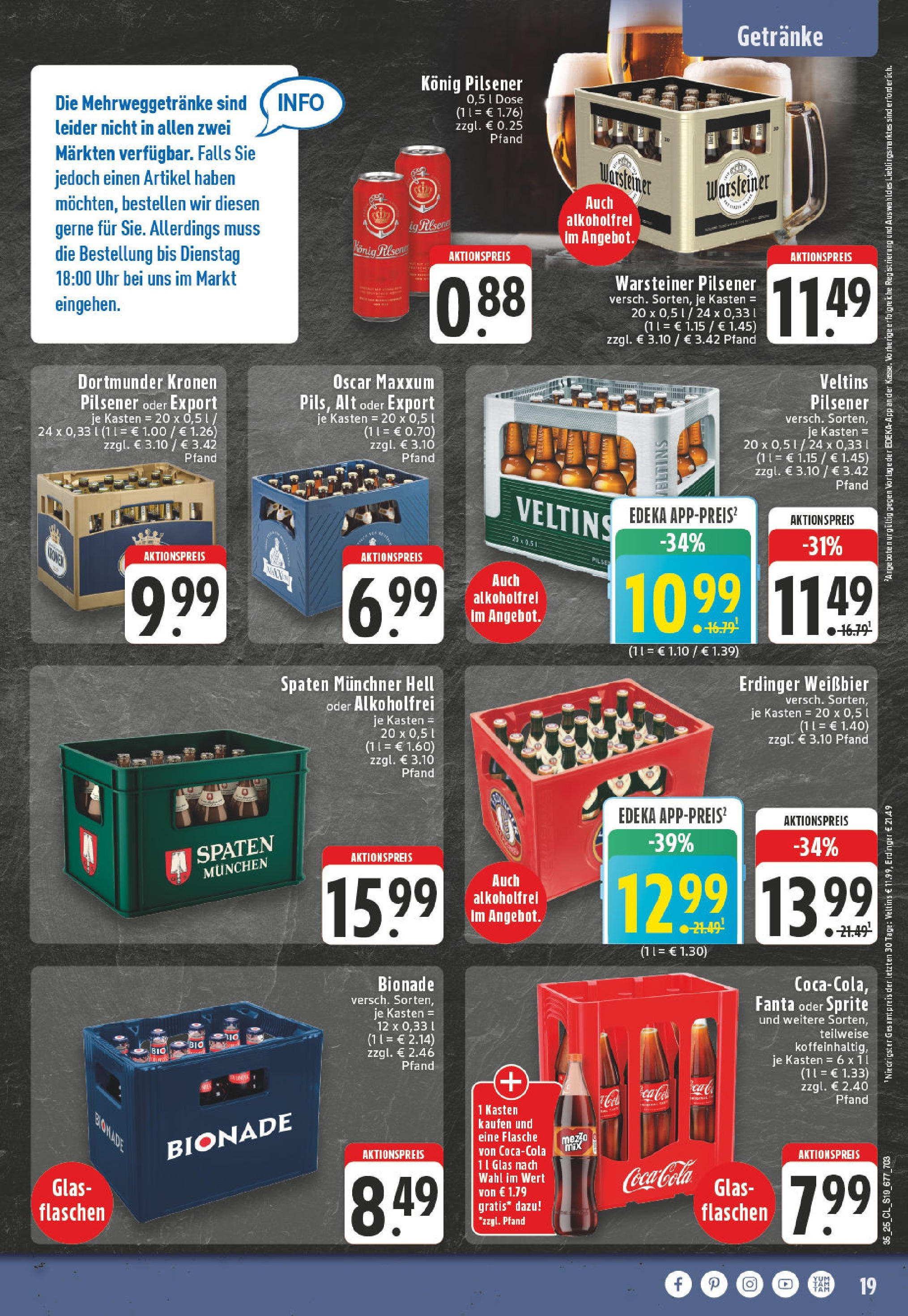 Edeka prospekt Nordkirchen (ab 24.08.2025) » Angebote Online | Seite: 19 | Produkte: Erdinger, Weißbier, Uhr, Veltins Edeka prospekt Nordkirchen (ab 24.08.2025) » Angebote Online | Seite: 19 | Produkte: Erdinger, Weißbier, Uhr, Veltins