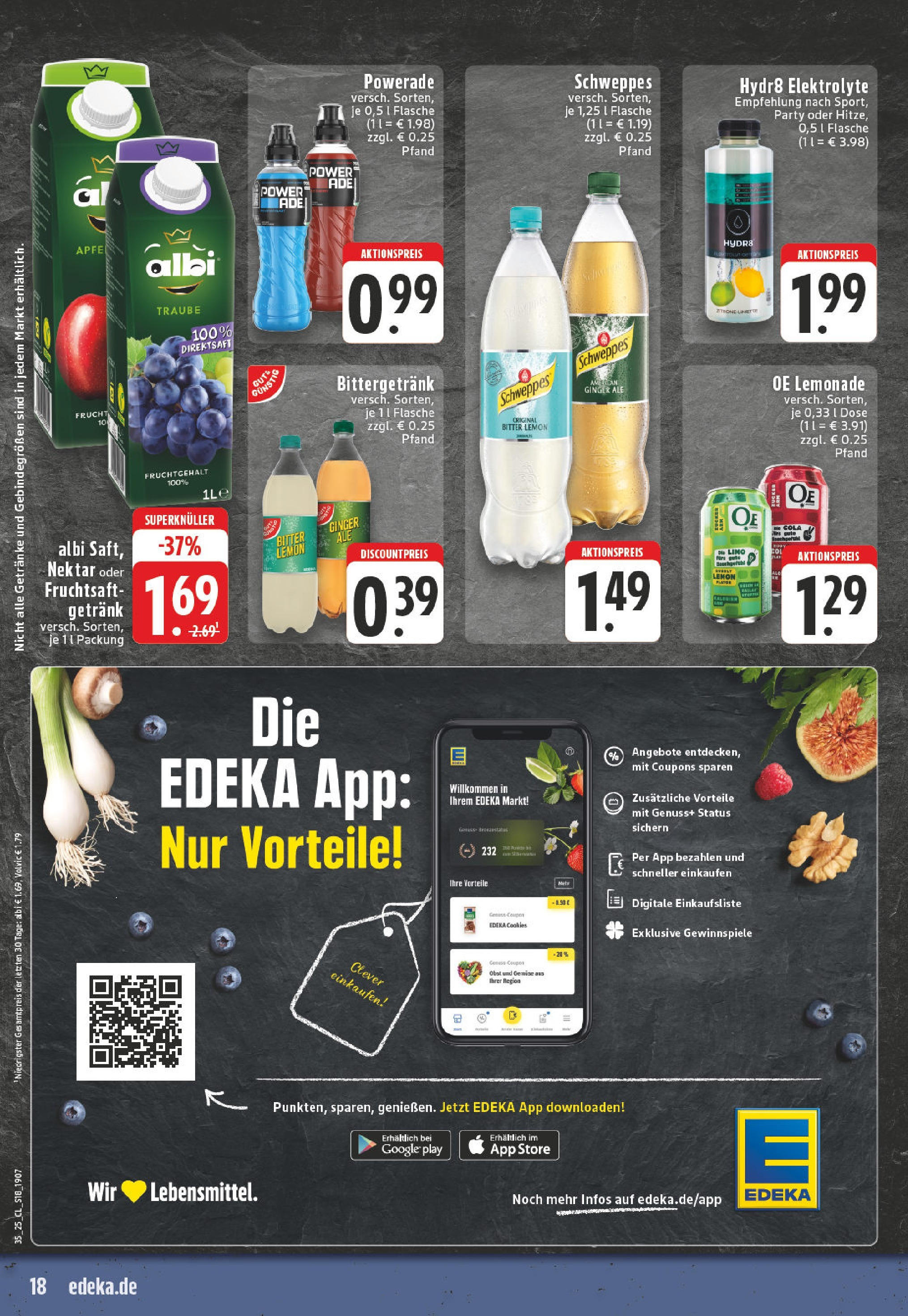Edeka prospekt Paderborn (ab 24.08.2025) » Angebote Online | Seite: 18 | Produkte: Apfelsaft, Schweppes, Obst, Volvic Edeka prospekt Paderborn (ab 24.08.2025) » Angebote Online | Seite: 18 | Produkte: Apfelsaft, Schweppes, Obst, Volvic
