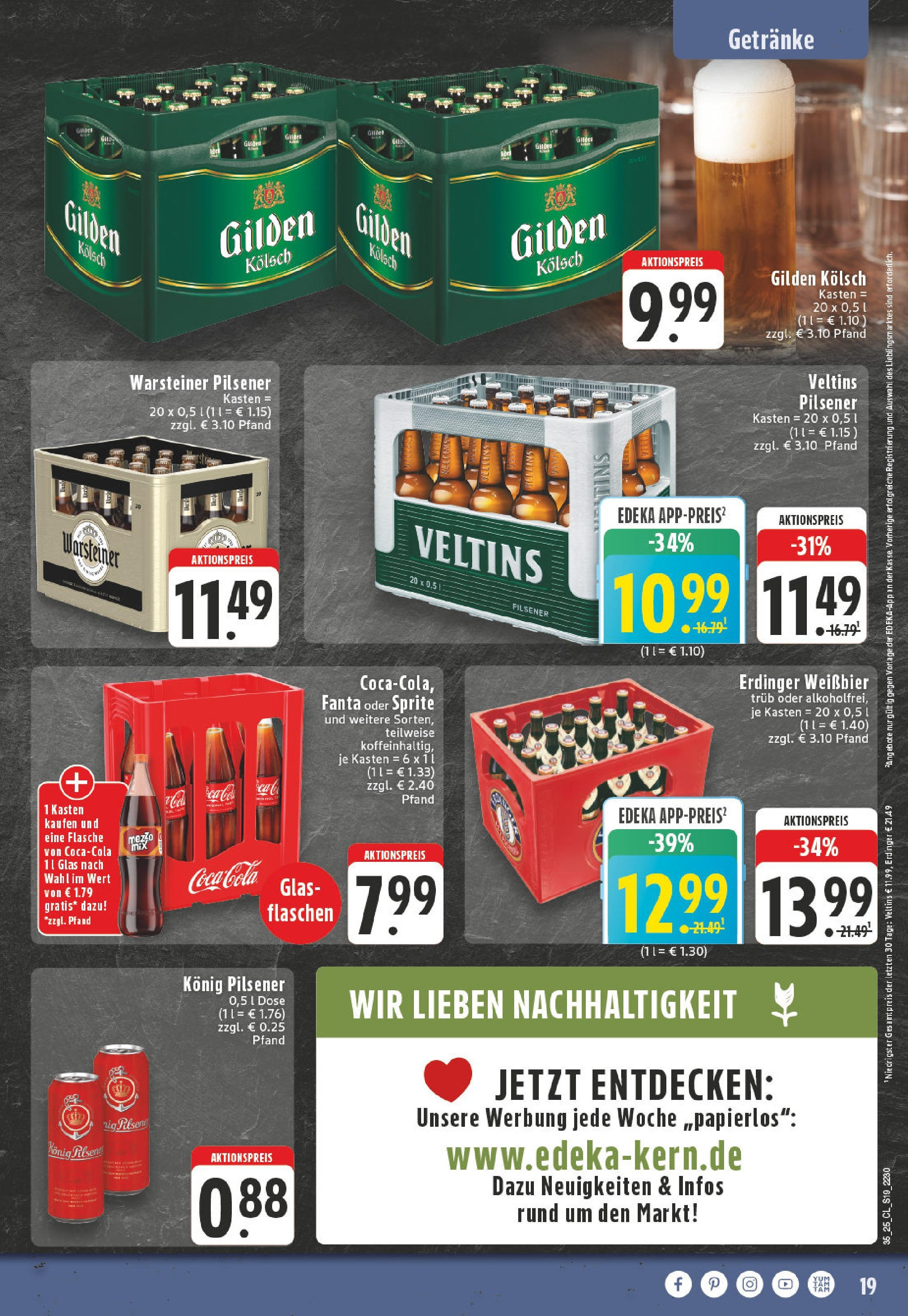 Edeka prospekt Leverkusen (ab 24.08.2025) » Angebote Online | Seite: 19 | Produkte: Konig pilsener, Erdinger, Cola, Weißbier Edeka prospekt Leverkusen (ab 24.08.2025) » Angebote Online | Seite: 19 | Produkte: Konig pilsener, Erdinger, Cola, Weißbier