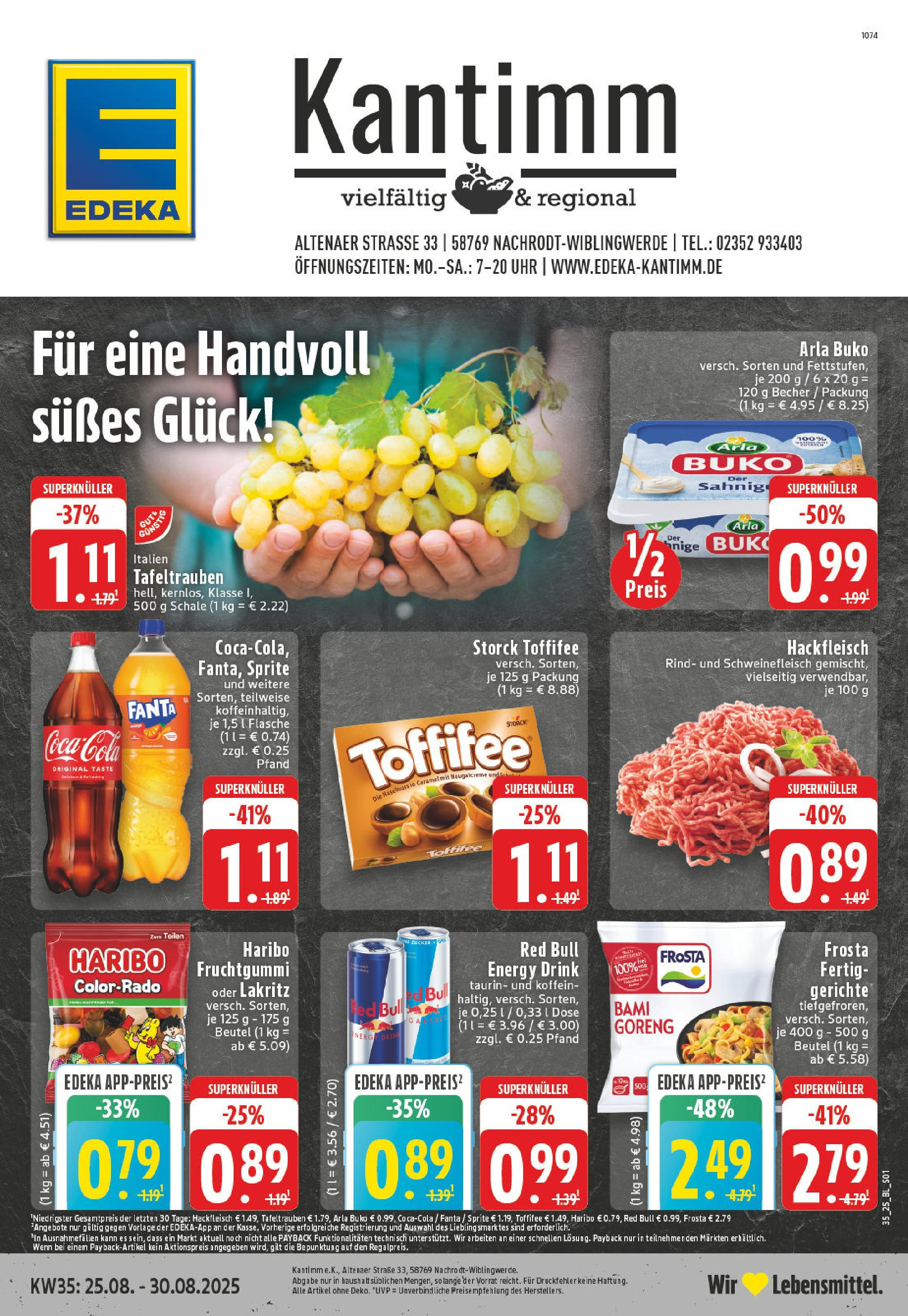 Edeka prospekt Nachrodt - Wilbingwerde (ab 24.08.2025) » Angebote Online | Seite: 1 | Produkte: Coca cola, Sprite, Haribo, Toffifee Edeka prospekt Nachrodt - Wilbingwerde (ab 24.08.2025) » Angebote Online | Seite: 1 | Produkte: Coca cola, Sprite, Haribo, Toffifee