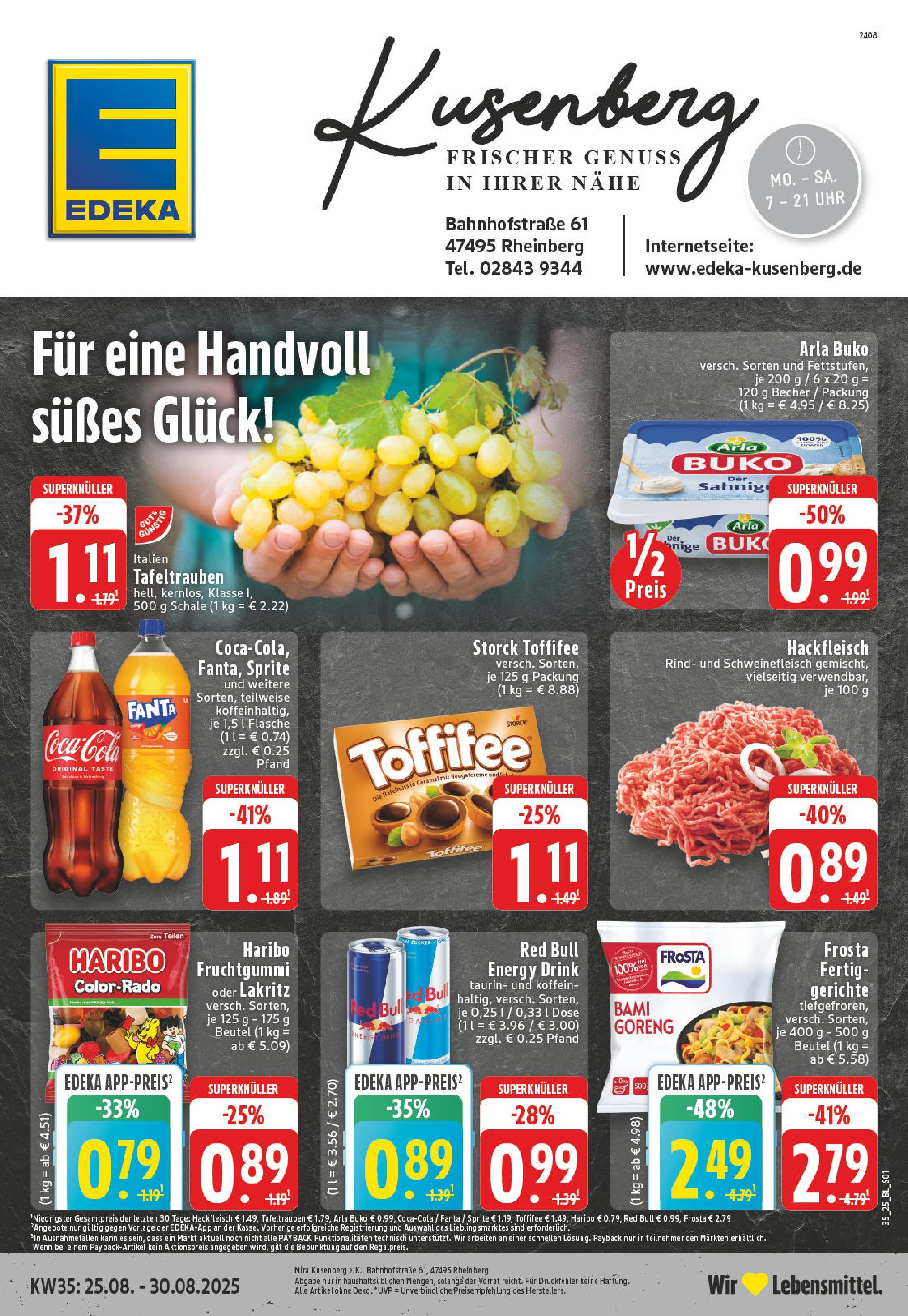 Edeka prospekt Rheinberg (ab 24.08.2025) » Angebote Online | Seite: 1 | Produkte: Coca cola, Sprite, Cola, Frosta Edeka prospekt Rheinberg (ab 24.08.2025) » Angebote Online | Seite: 1 | Produkte: Coca cola, Sprite, Cola, Frosta